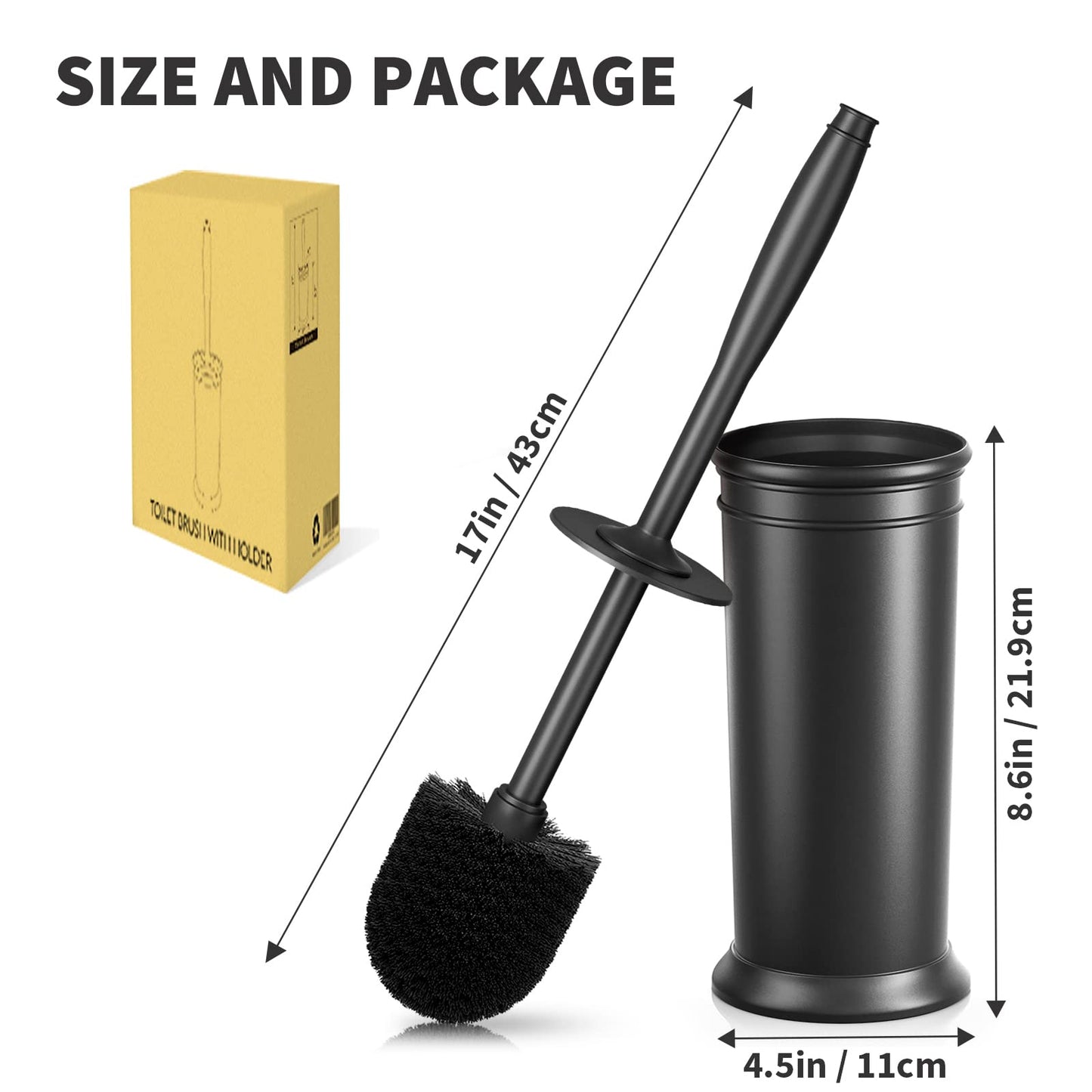 UPTRONIC Toilet Brush, Toilet Bowl Brush with Extra Long Handle Durable Bristles Toilet Scrubber and Covered Holder for Toilet Brush Set for Bathroom Cleaning (Black-01) π All In One Marketplace Canada