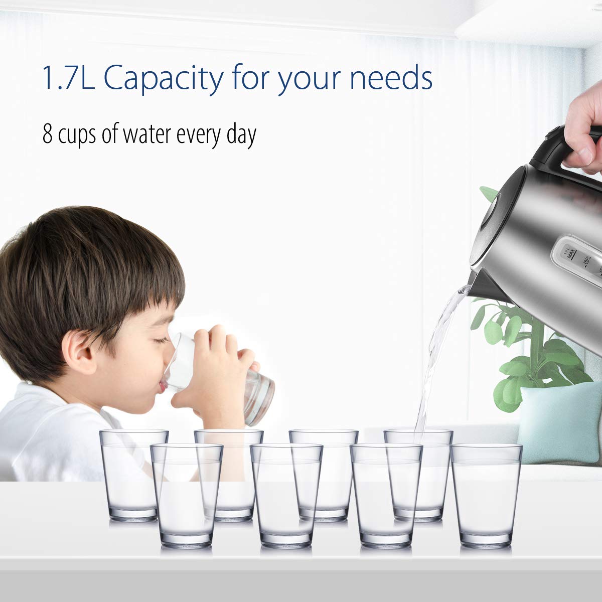 COMFEE' Stainless Steel Electric Kettle, 1.7L Tea Kettle Electric for Boiling Water, Hot Water Kettle 1500W Fast Boil with LED Light, Auto Shut-Off and Boil-Dry Protection ๐ All In One Marketplace Canada