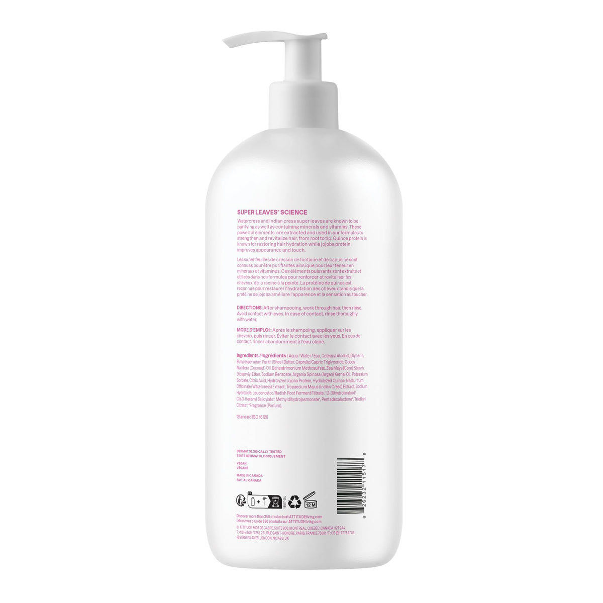 ATTITUDE Moisture Rich Hair Conditioner, Made in Canada, For Dry and Damaged Hair, Naturally Derived Ingredients, Vegan Detangler, Dermatologiocally Tested, Quinoa and Jojoba, 946 mL 🍁 All In One Marketplace Canada