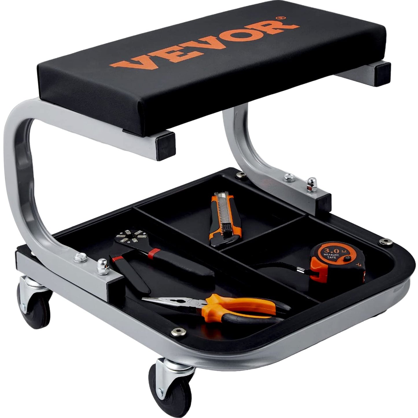 VEVOR Rolling Creeper Garage/Shop Seat, 250 LBS Capacity Padded Rolling Workshop Stool with Tool Tray Storage, Mechanic Stool for Garage, Shop, Auto Repair, Black ๐ All In One Marketplace Canada