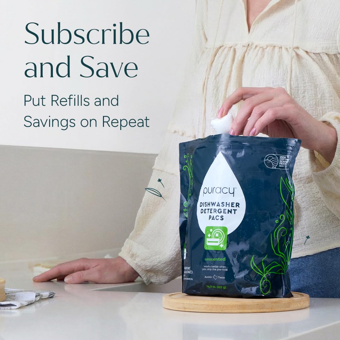 Puracy Dishwasher Pods, Natural Dishwasher Detergent, Free & Clear Dish tabs - Enzyme-Powered, Spot & Residue Free - TikTok Trend Items, Must Haves from TikTok Made Me Buy It (Free & Clear, 50 Count) ๐ All In One Marketplace Canada