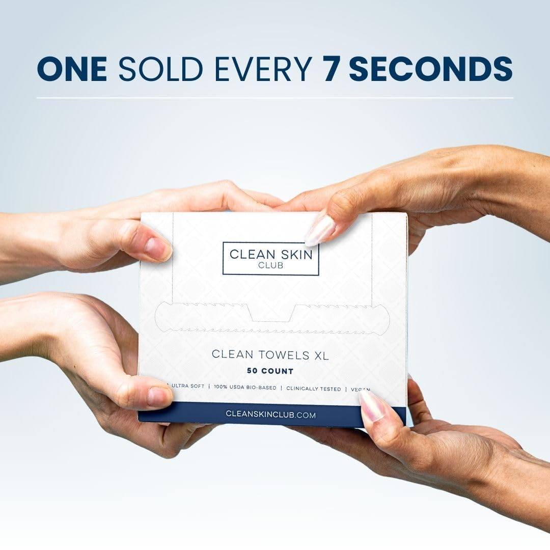 Clean Skin Club Clean Towels XL®, 100% USDA Biobased Face Towel, Disposable Face Towelette, Eczema Association Accepted, Makeup Remover Dry Wipes, Ultra Soft, 50 ct per pack, 2 Packs, 100 Ct Total 🍁 All In One Marketplace Canada