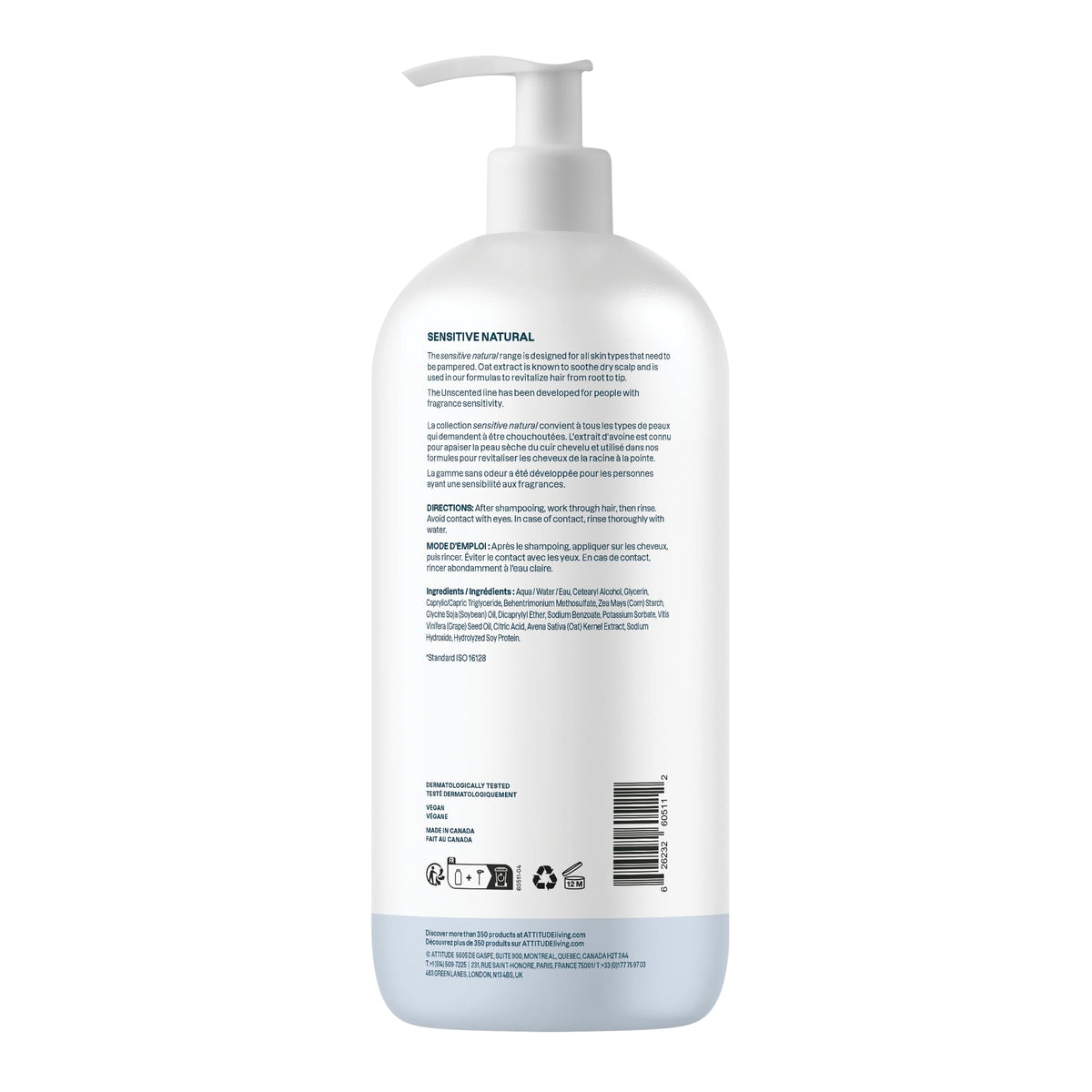 ATTITUDE Extra Gentle Hair Conditioner for Sensitive Dry Scalp, Soothing Oat, Made in Canada, Naturally Derived Ingredients, Dermatologically Tested, Vegan Detangler, Unscented, 946 mL 🍁 All In One Marketplace Canada
