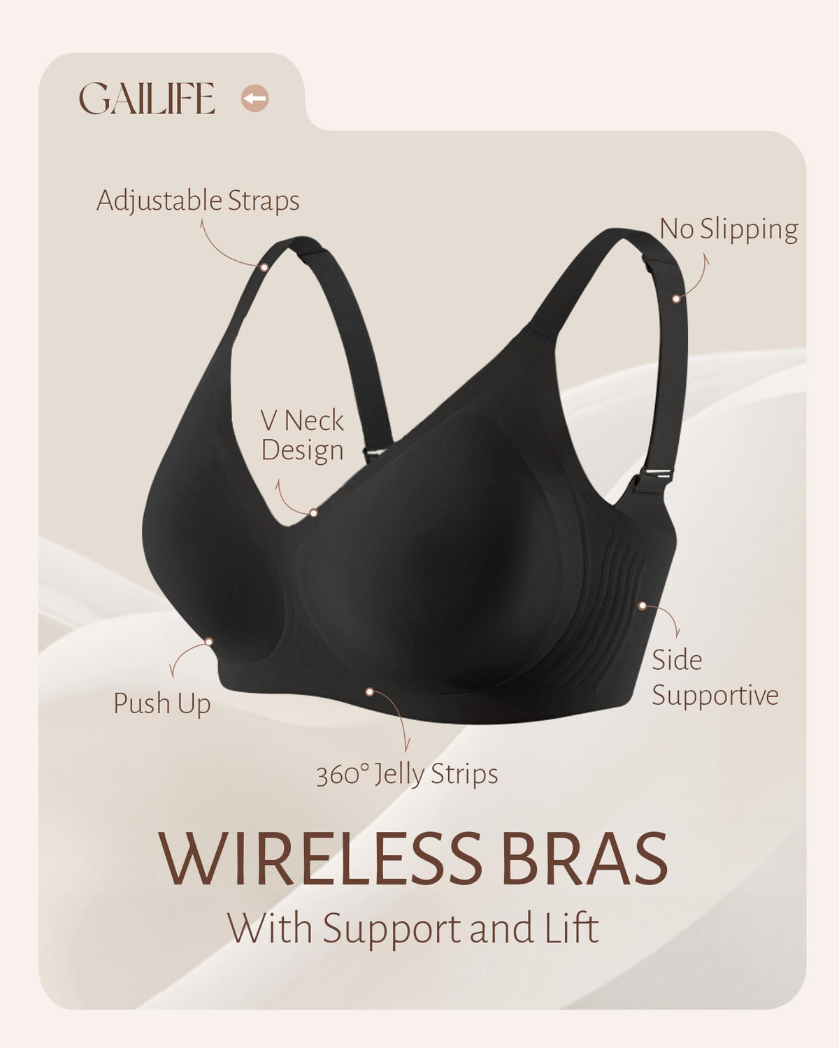 Gailife Womens Jelly Bra for Women Wireless Bras Seamless No Underwire Supportive Full Coverage T-Shirt Bra -New-Black-L π All In One Marketplace Canada