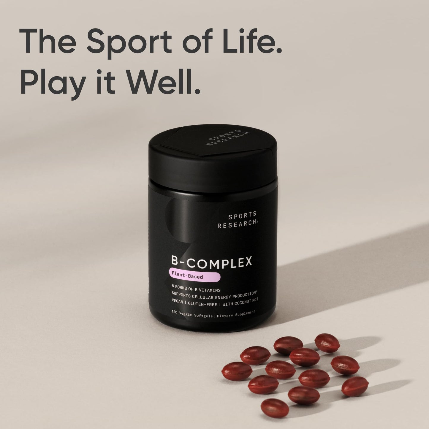 Sports Research® Vitamin B-Complex - Full Spectrum of B Vitamins with Methylated B12 & Folate - Gluten Free · Plant-Based · Non-GMO · Vegan-Friendly Formula - 120 Veggie Softgels 🍁 All In One Marketplace Canada