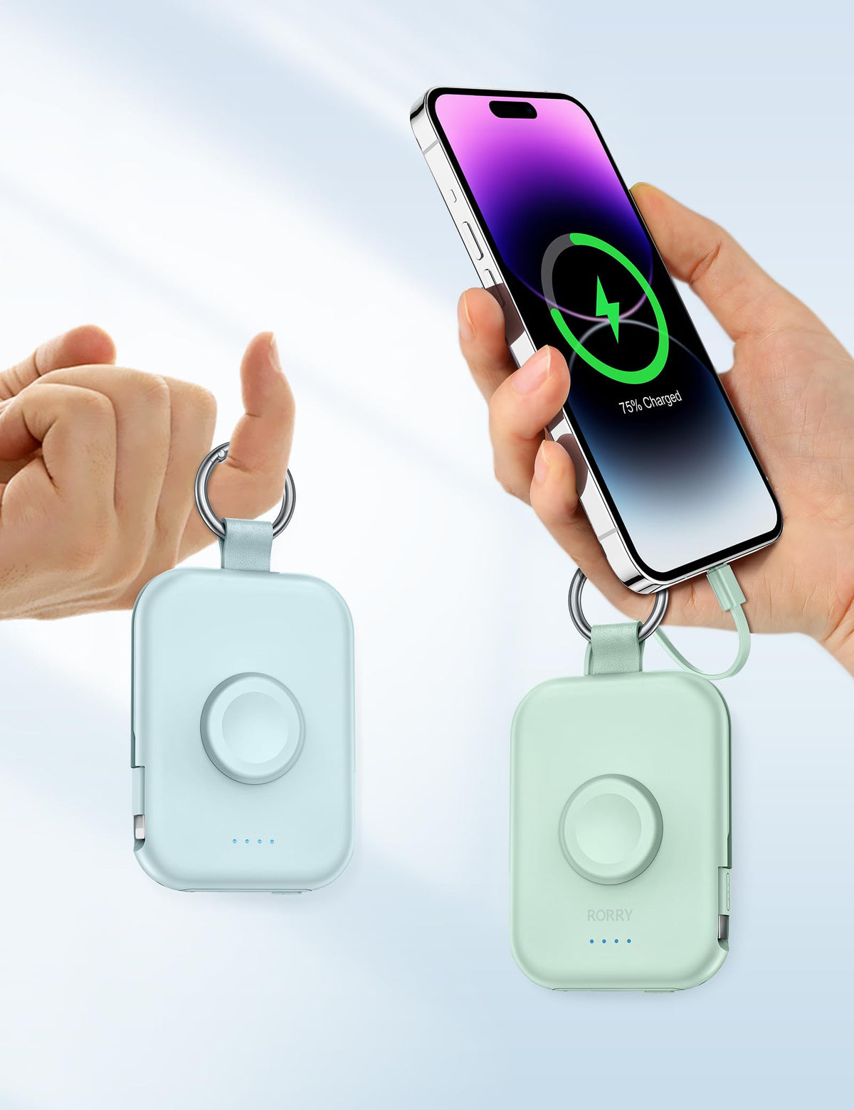 RORRY CharmGo Portable Charger, 5000mAh Portable Charger Power Bank with Built-in Cables, Travel Keychain Battery Pack for Apple Watch Ultra 3/2/10/9/8/Ultra/7/6/SE, iPhone 17/16/15, Blue ๐ All In One Marketplace Canada