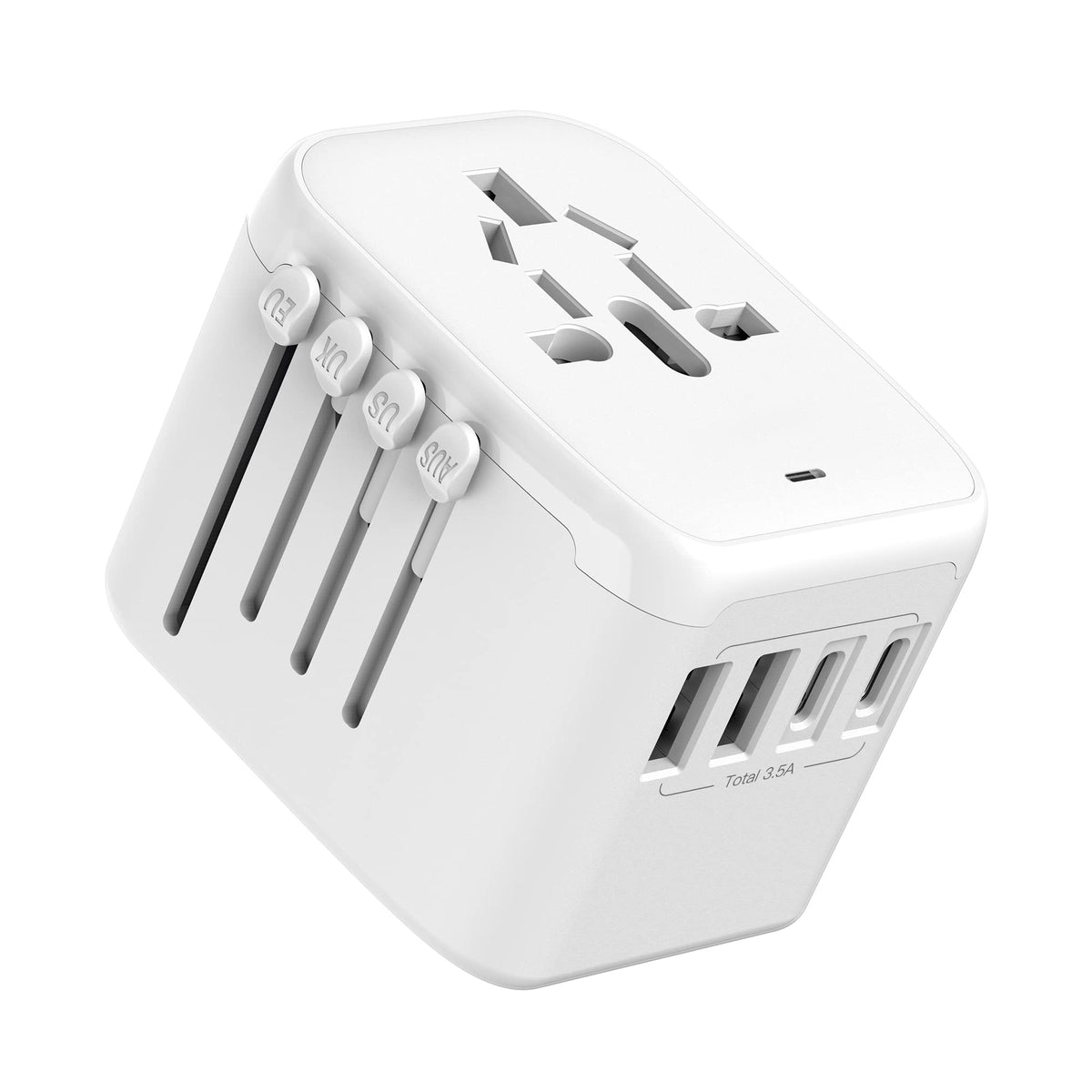 VYLEE Universal International Power Travel Plug Adapter, 5 in 1 European Travel Plug Adapter W/ 3.5A 2xUSB-A and 2xUSB C Wall Charger and Worldwide AC Outlet for Europe USA UK AUS Asia (White) ๐ All In One Marketplace Canada