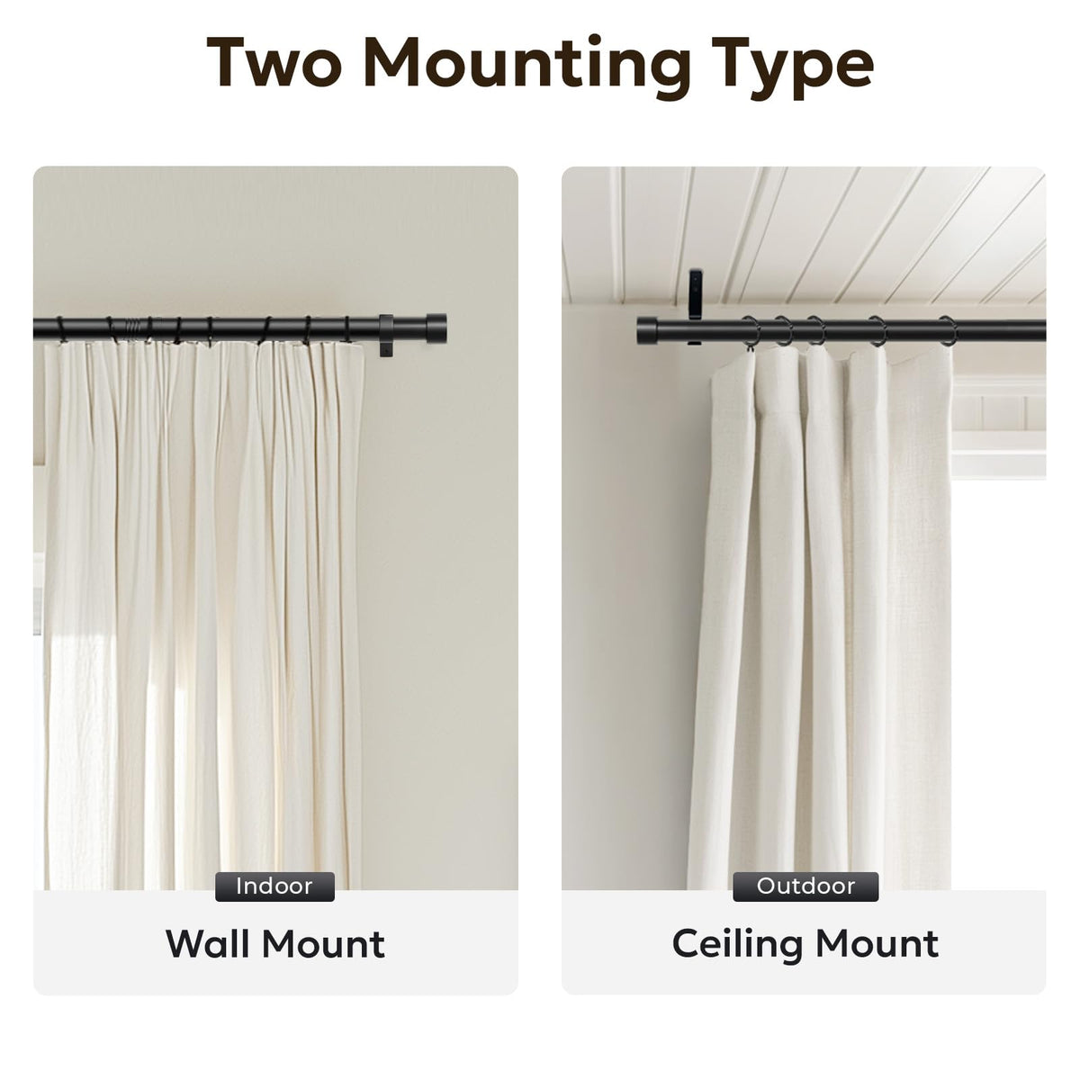 Zeerobee Curtain Rods for Windows 48 to 84, 1 Inch Black Heavy Duty Drapery Rods with Adjustable Length, Outdoor Modern Curtain Pole with Simple End Caps, 32"-86", Black ๐ All In One Marketplace Canada