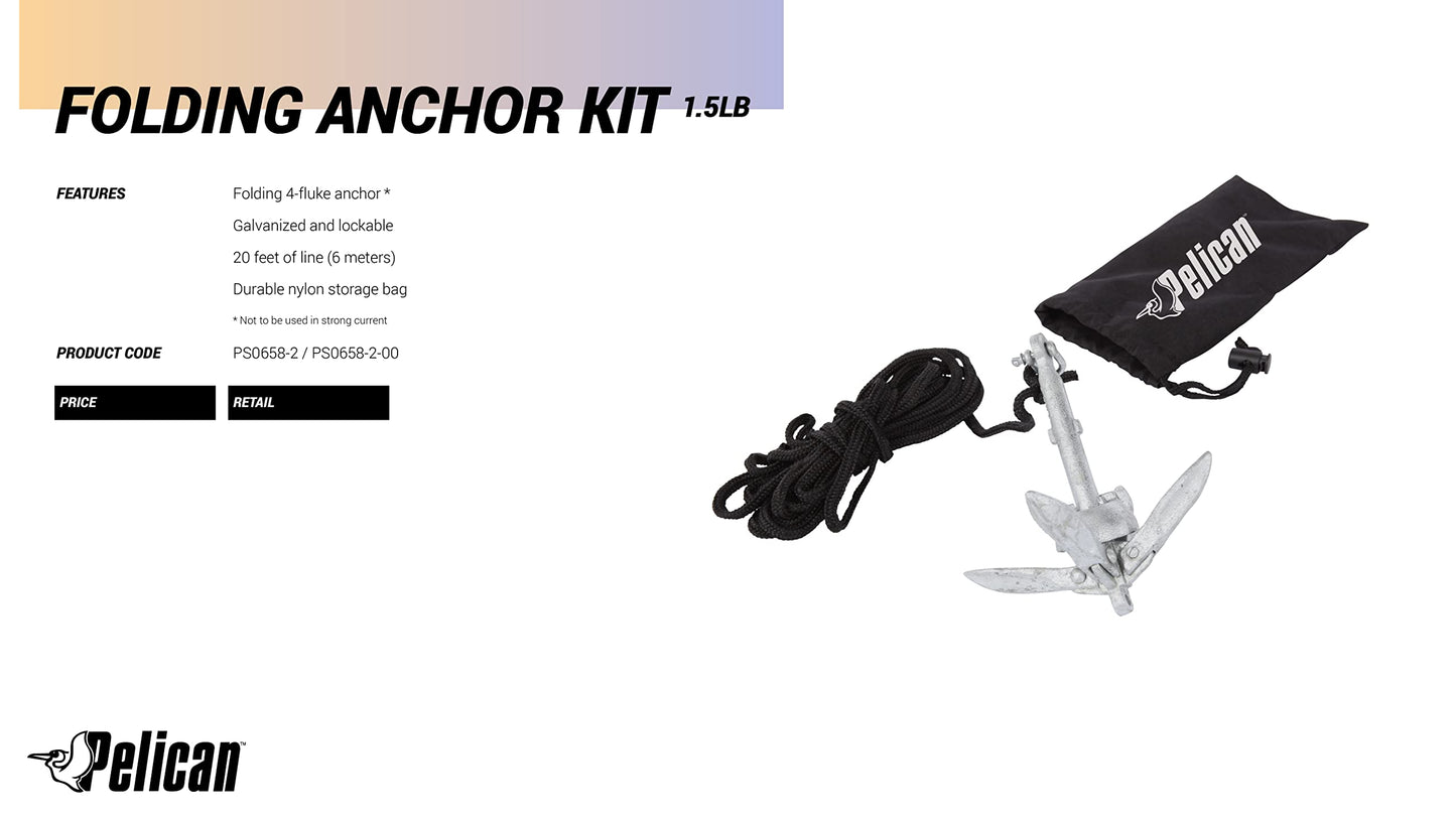 Pelican Compact Anchor Kit for Kayak, Canoe, SUP, Inflatables or Small Boats, Foldable Storage Bag, Ideal for Fishing Kayak Boating (1.5 lb) ๐ All In One Marketplace Canada