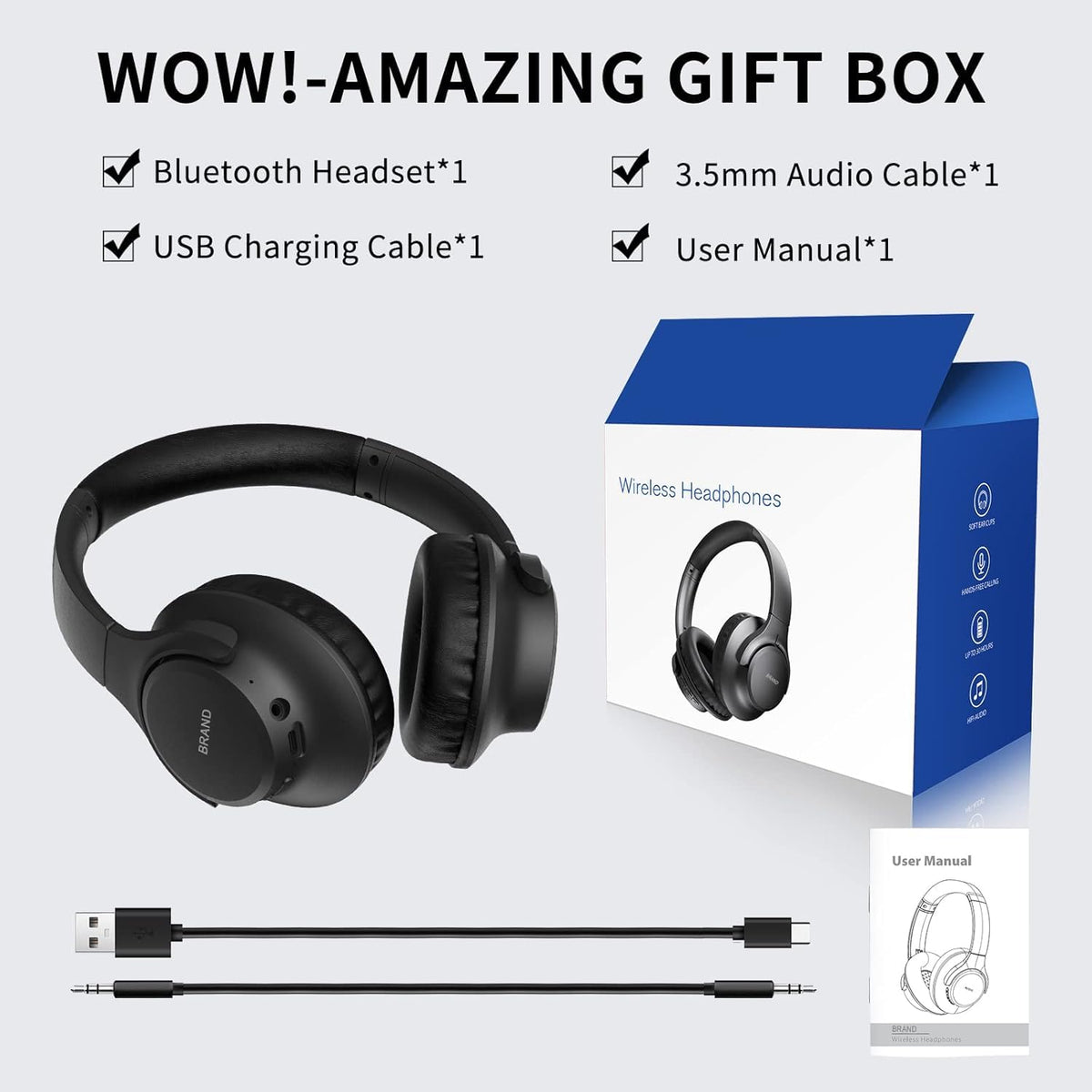 KVIDIO Bluetooth Headphones Over Ear, 65 Hours Wireless Headphones with Microphone, Foldable Lightweight HiFi Stereo Headset with Deep Bass Headphones for Travel Work Laptop PC Cellphone ๐ All In One Marketplace Canada