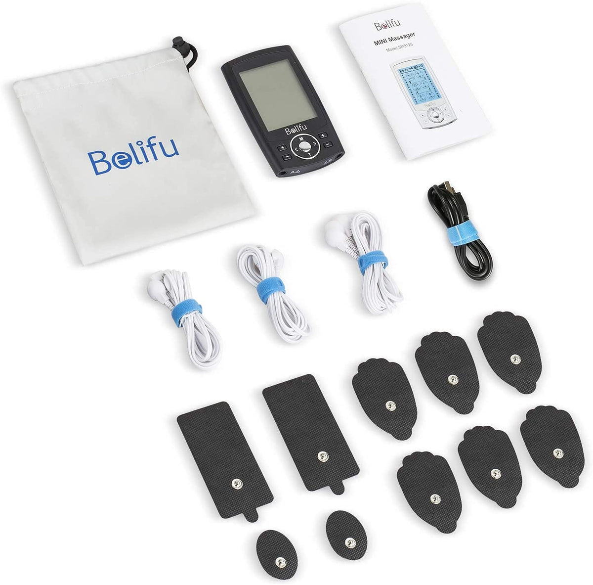 Belifu Dual Channel TENS EMS Unit 24 Modes Muscle Stimulator for Pain Relief Therapy, Electronic Pulse Massager Muscle Massager with 10 Pads, Dust-Proof Drawstring Storage Bag,Fastening Cable Ties 🍁 All In One Marketplace Canada