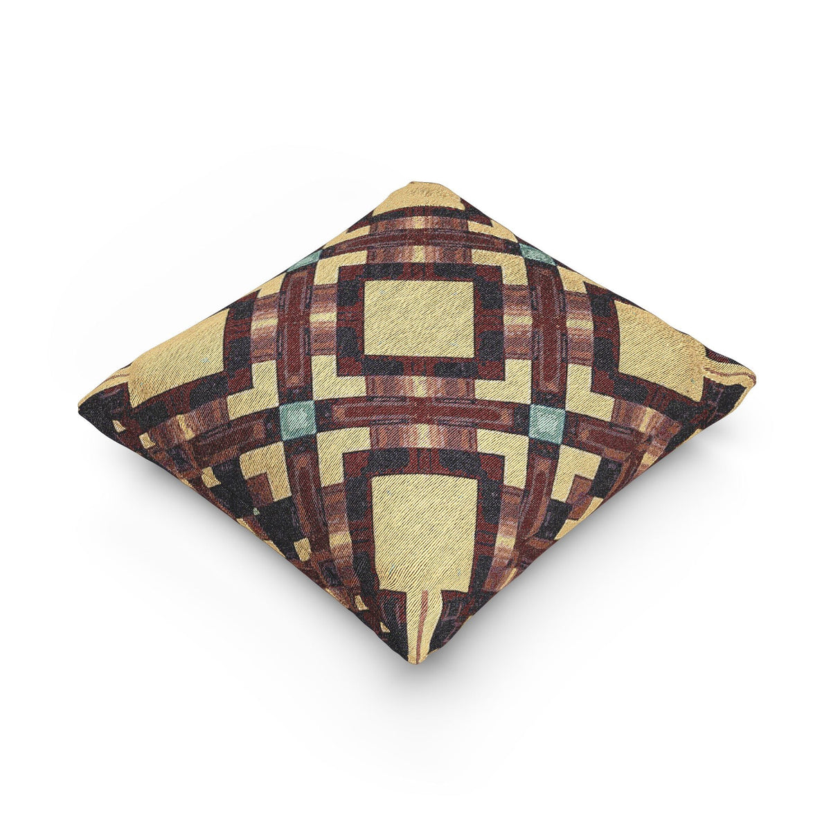 Woven Pillow — Geometric Boho Throw Pillow with Warm Earth Tones