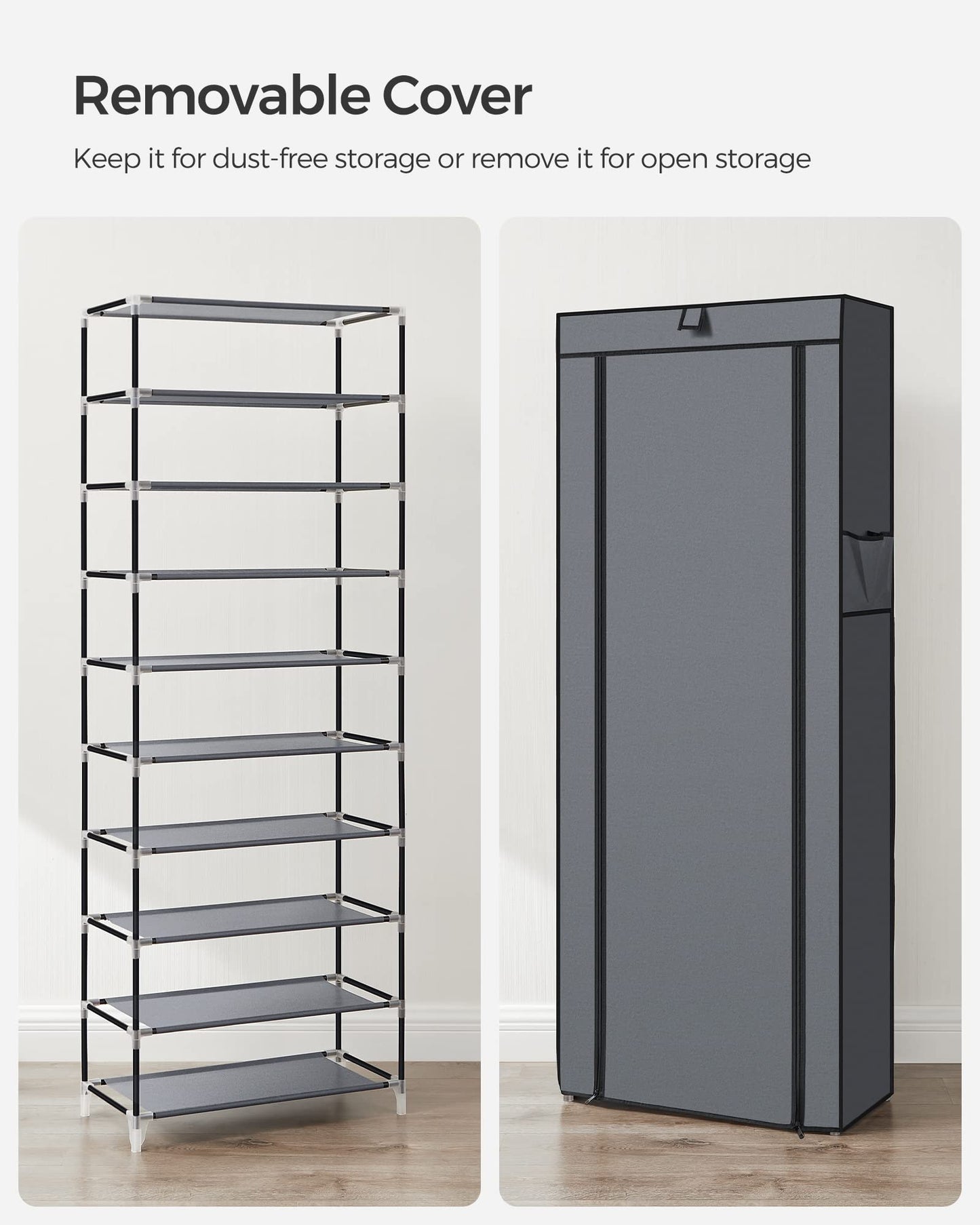 SONGMICS 10-Tier Shoe Rack, Shoe Storage Organizer Cabinet with Dustproof Cover, Free-Standing, for Closet, Entryway, Hold 27-35 Pairs, for Sneakers, High Heels, Gray URXJ10G01 🍁 All In One Marketplace Canada