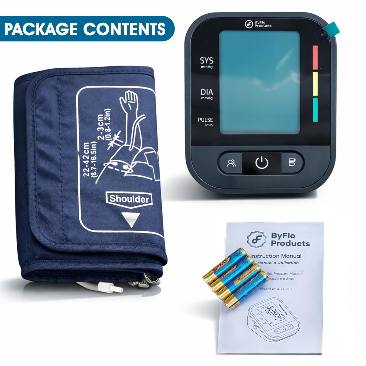 ByFloProducts Blood Pressure Monitor for Home Use โ Digital Heart Rate Monitor with Backlit LCD Screen, Includes Blood Pressure Cuff, 4 AAA Batteries, Perfect Automatic Blood Pressure Machine (Black with Backlight) ๐ All In One Marketplace Canada