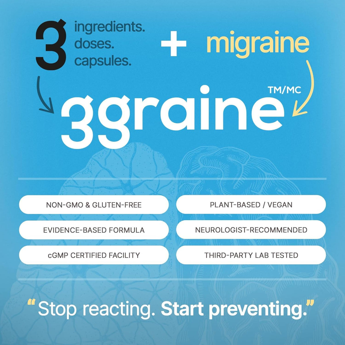 3graine-NEW-Headache Supplement Migraine Prevention and Relief, 400mg Vitamin B2, CoQ10 200mg, Magnesium, Neurologist-Recommended Doses & Ingredients, Nausea & Vomiting Support | 30 Days Supply ๐ All In One Marketplace Canada