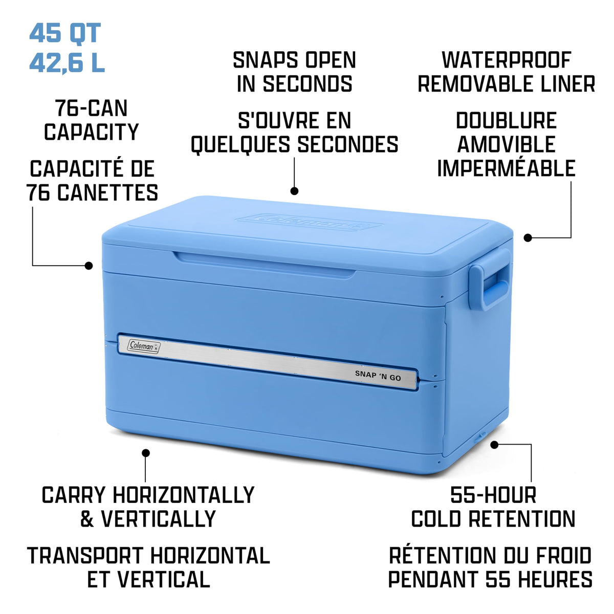 Coleman Snap 'N Go 45-Quart Collapsible Hard Cooler, Keeps Ice Cold up to 55 Hours, 76-Can Capacity, Spacing-Saving & Quick to Set Up, Collapses to 1/3 of Open Size, Holds up to 200 Pounds ๐ All In One Marketplace Canada