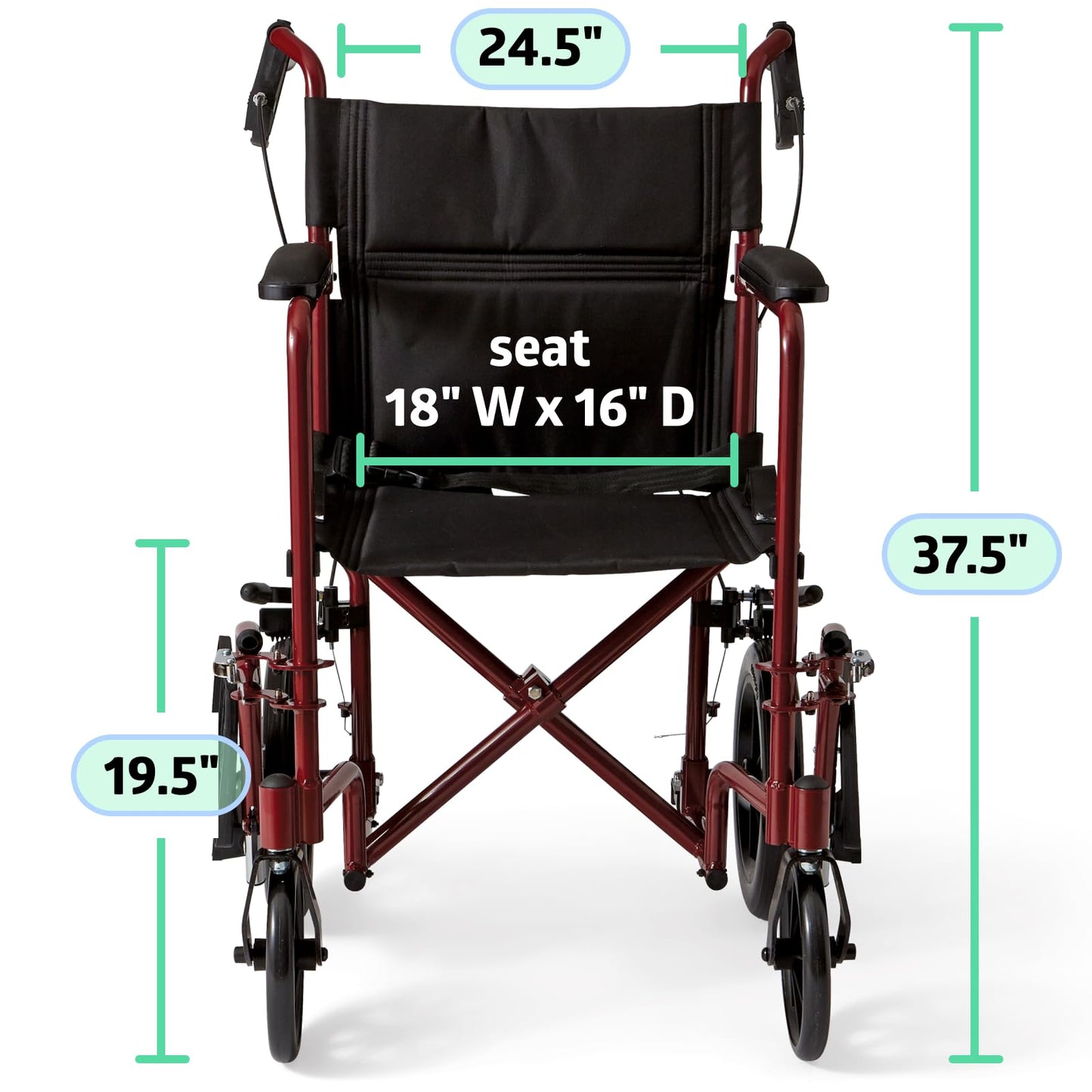 Medline Lightweight Transport Wheelchair with Handbrakes, Folding Transport Chair for Adults has 12 inch Wheels, Red π All In One Marketplace Canada