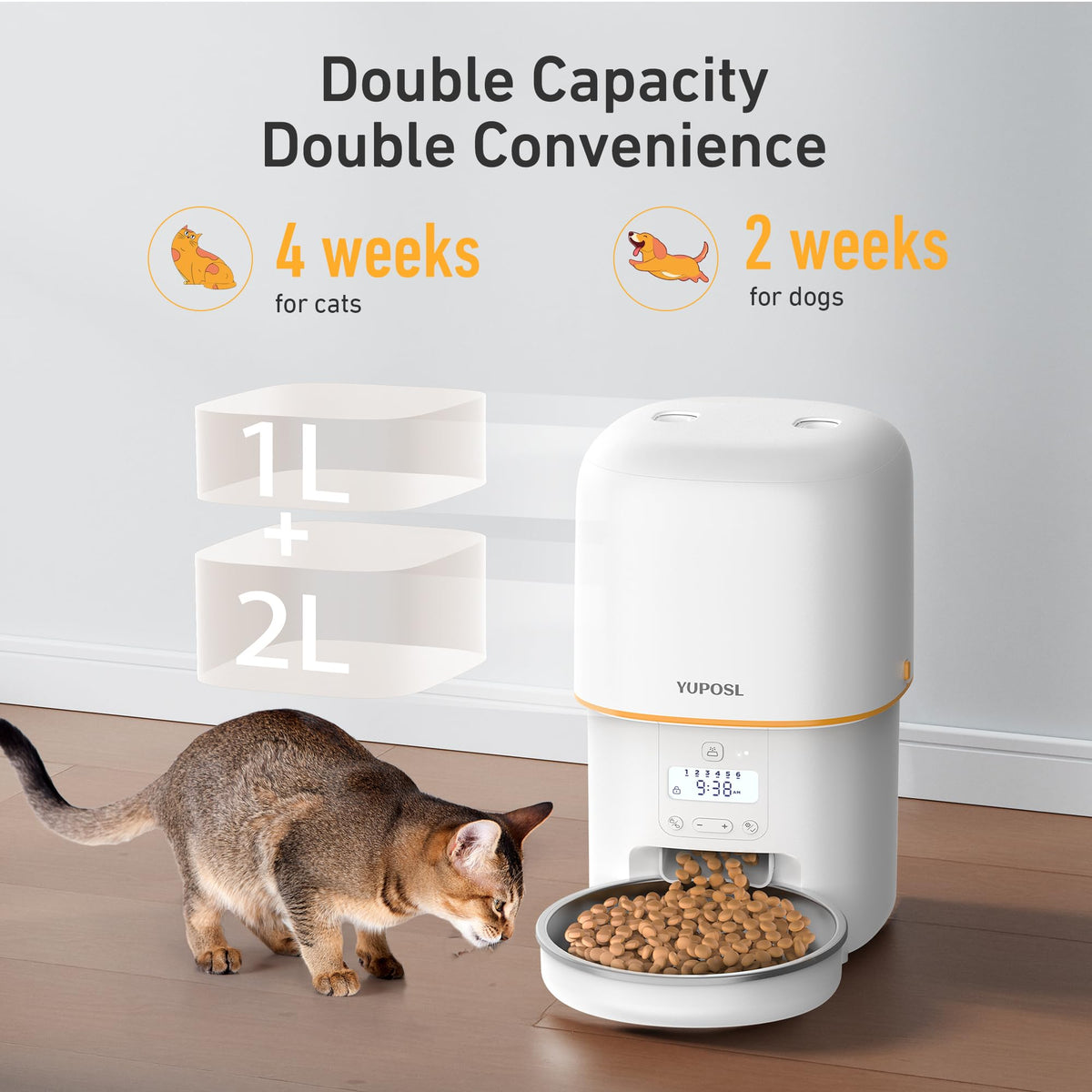 Yuposl Automatic Cat Feeder, 3L Cat Food Dispenser with Over 180-day Battery Life, Anti-Jam Design, 1-6 Meals Per Day with Stainless Steel Cat Bowl, Keep Cat Dry Food Fresh, Also for Small Dog ๐ All In One Marketplace Canada