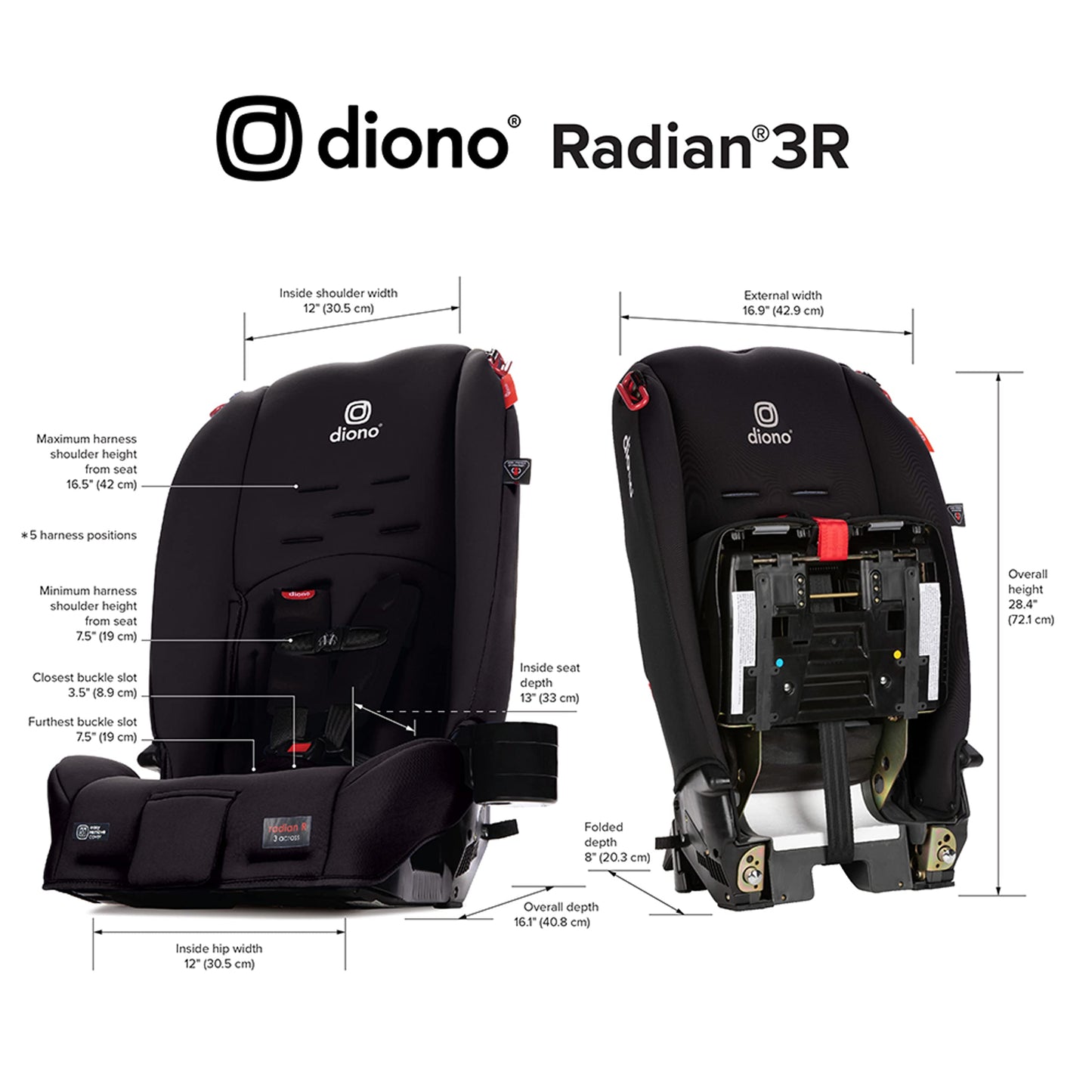 Diono Radian 3R, 3-in-1 Convertible Car Seat, Rear & Forward Facing, 10 Years 1 Car Seat, Slim Design Fits 3 Across, Jet Black ๐ All In One Marketplace Canada