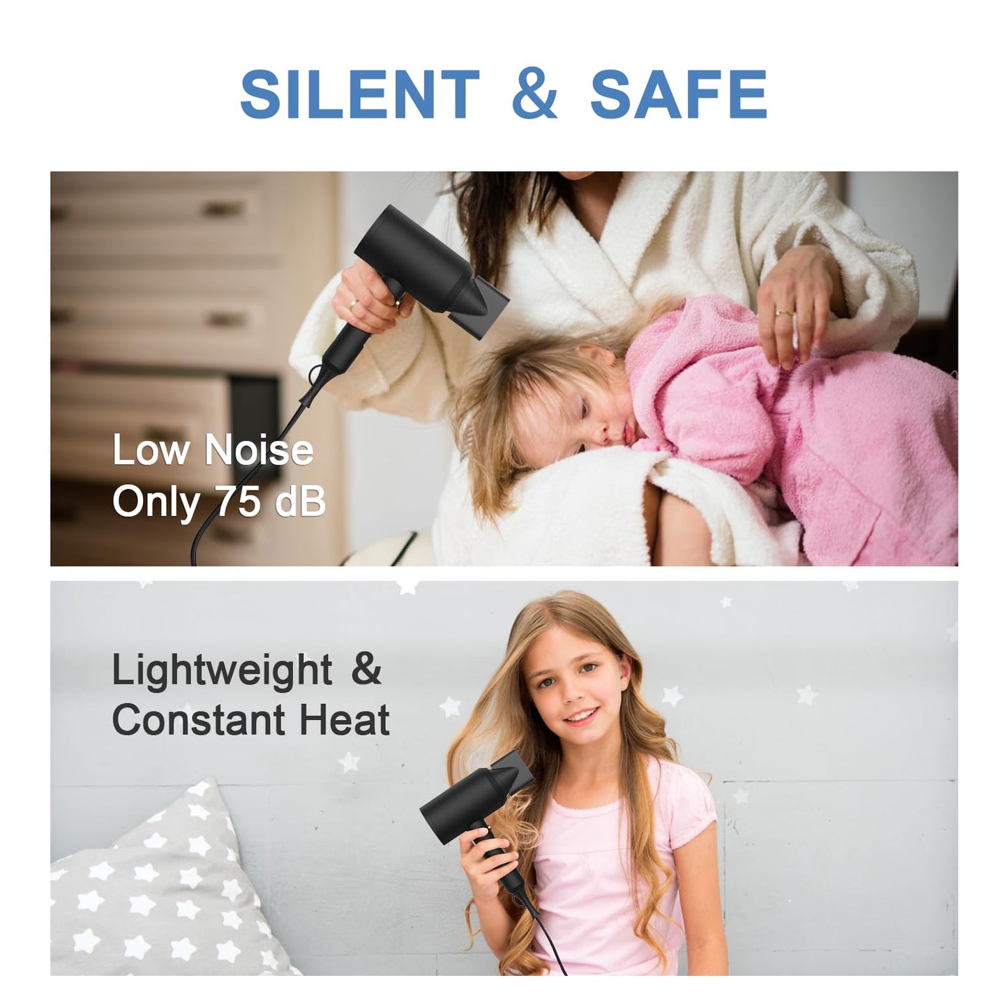 Slopehill Professional Ionic Hair Dryer, Powerful 1800W Fast Drying Low Noise Blow Dryer with 2 Concentrator Nozzle 1 Diffuser Attachments for Home Salon Travel (Black) ๐ All In One Marketplace Canada