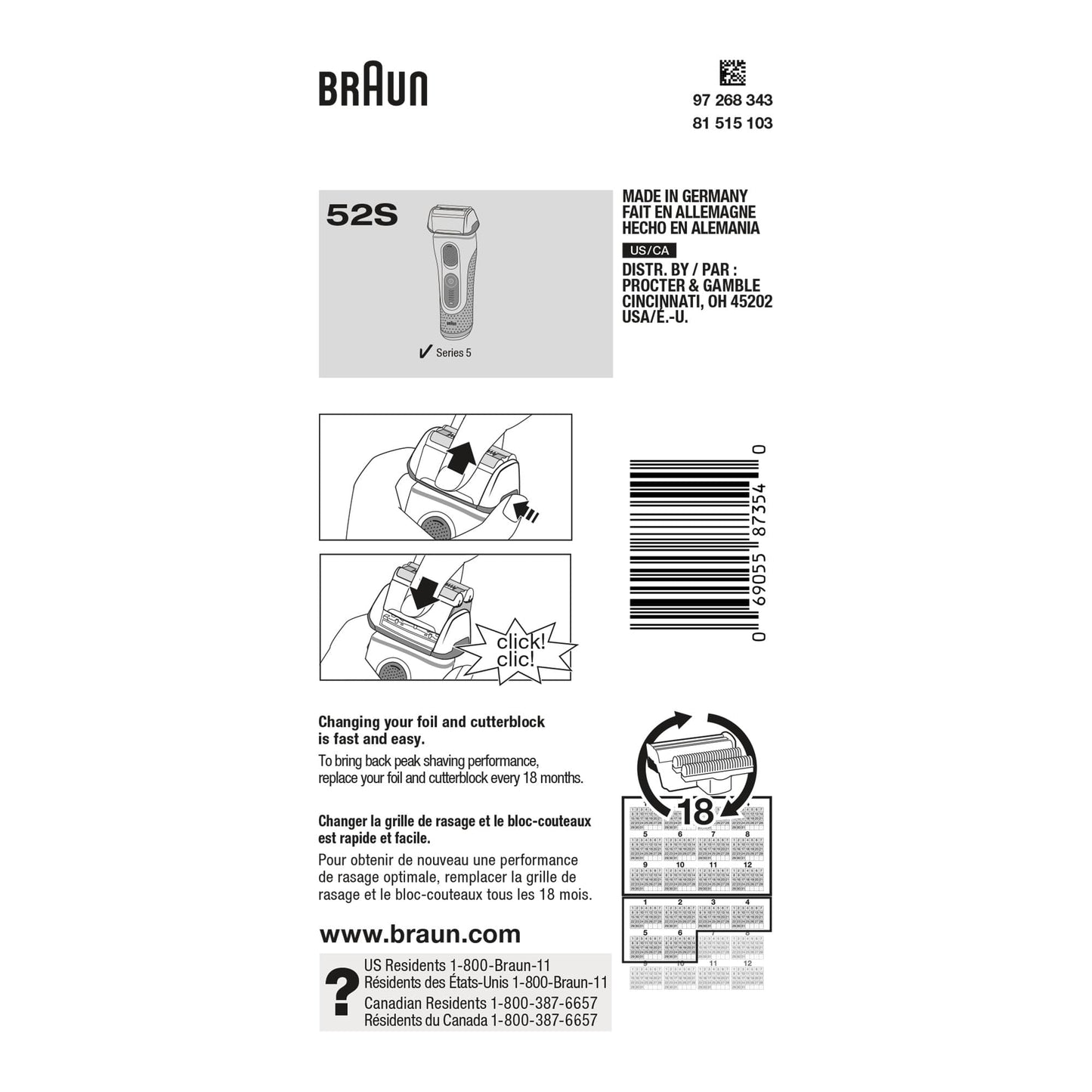 Braun Series 5 52S Electric Shaver Head Replacement Cassette โ Silver ๐ All In One Marketplace Canada