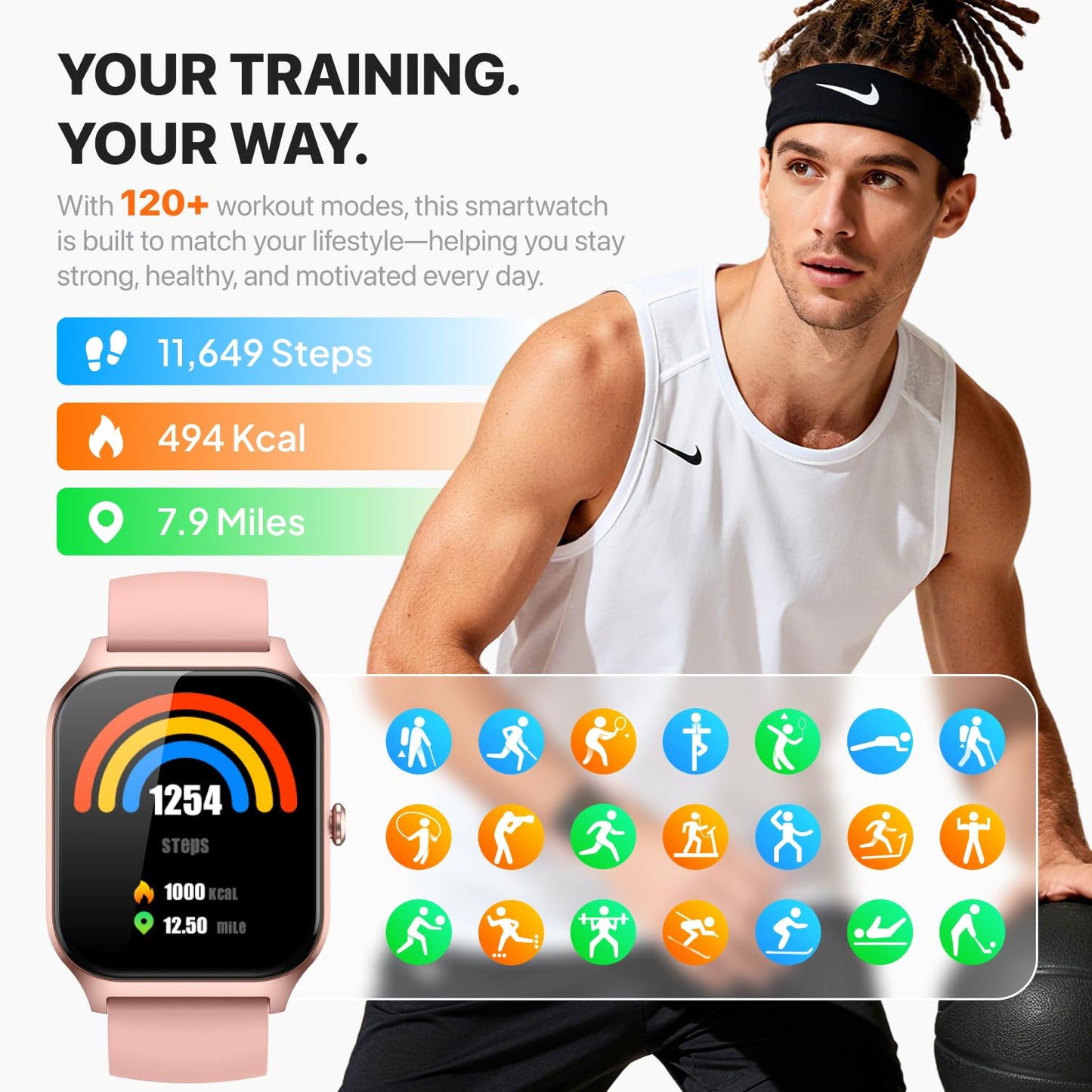 Smart Watch for Women Men - Answer/Make Call, Fitness Tracker Smartwatch for Android iPhone Compatible, Sleep Female Cycle, 120+ Sports Modes Step Counter (Classic, Pink, 1.83) π All In One Marketplace Canada
