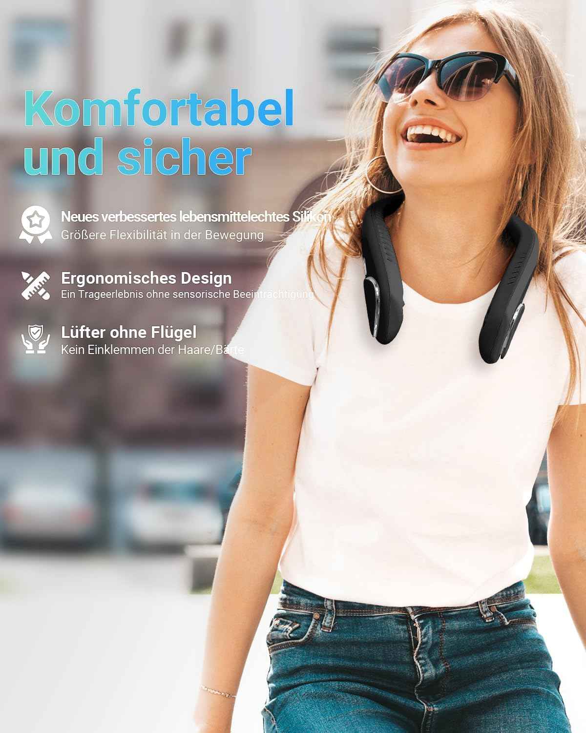 Personal Neck Fan, 6000mAh Neck Fans Portable Rechargable Battery Operated Wearable Bladeless Neck Fan-3 Speeds (Classic Black) đ All In One Marketplace Canada