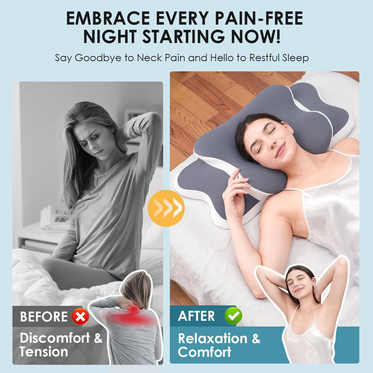 Delyoly Cervical Neck Pillow for Sleeping - Memory Foam Contour Pillow for Neck Pain Relief, Ergonomic Support for Side and Back Sleepers, Orthopedic Pillow with Breathable Ice Silk Cover(Gray) 🍁 All In One Marketplace Canada