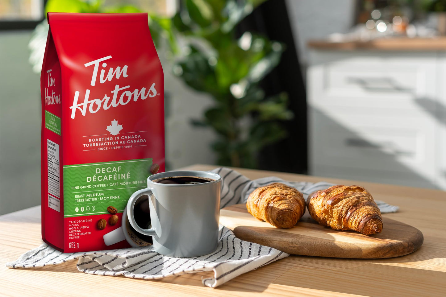 Tim Hortons Decaf, Fine Grind Coffee, Medium Roast, Made with 100% Arabica Beans, 652g Bag ๐ All In One Marketplace Canada
