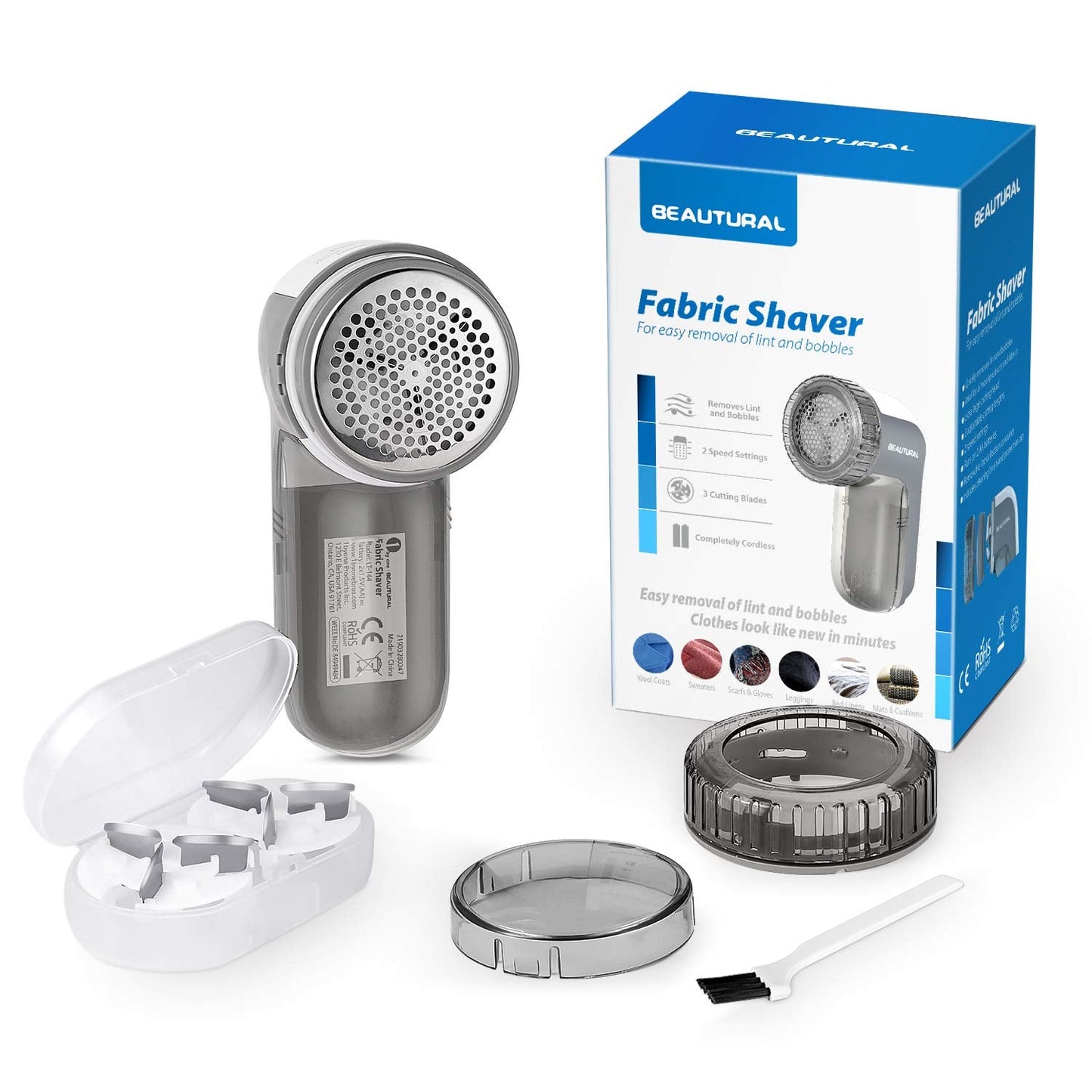 BEAUTURAL Fabric Shaver and Lint Remover, Sweater Defuzzer with 2-Speeds, 2 Replaceable Stainless Steel Blades, Battery Operated, Remove Clothes Fuzz, Lint Balls, Pills, Bobbles ๐ All In One Marketplace Canada