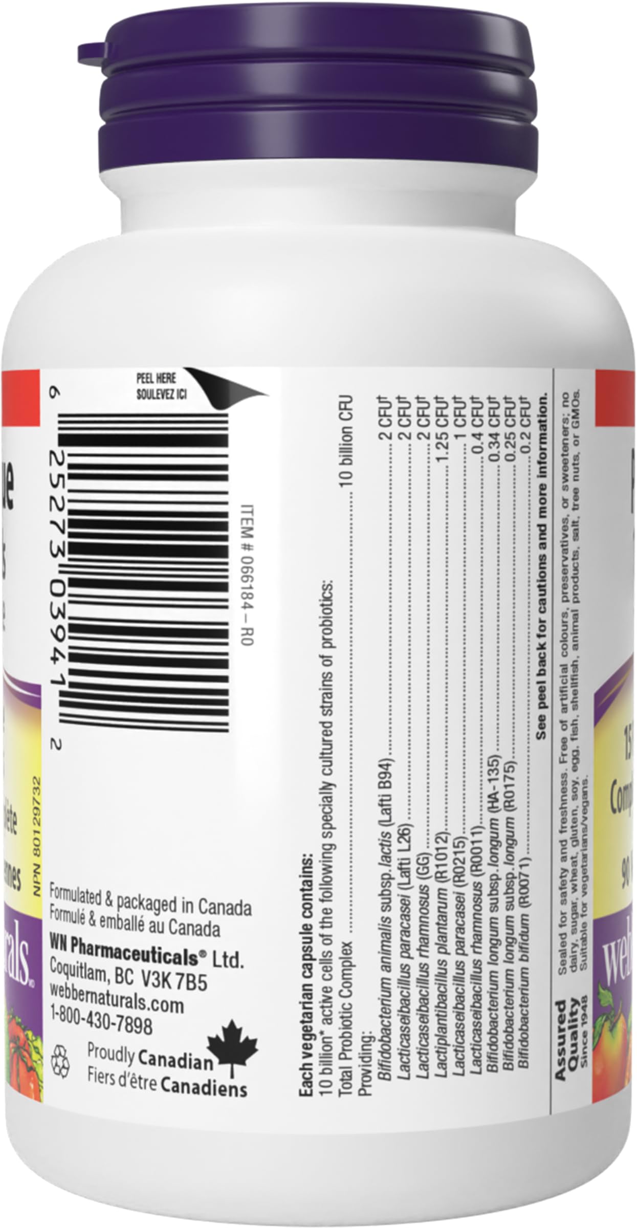 Webber Naturals Probiotic with Prebiotic, 10 Billion Active Cells, 15 Probiotic Strains, 90 Capsules, For Digestive Health, Vegan ๐ All In One Marketplace Canada