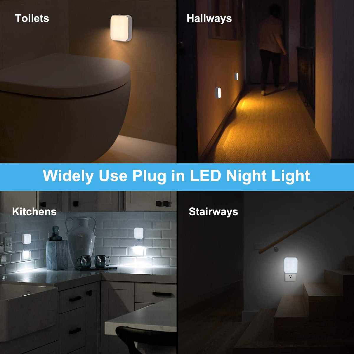 Lomotech Plug-in LED Night Light, 4 Pack Adjustment Lighting White Night Lights, Dusk to Dawn Sensor Nightlight, ETL Certified Night Lamp for Bedroom,Toilet,Stairway,Hallways (Soft White & Cool White) ๐ All In One Marketplace Canada