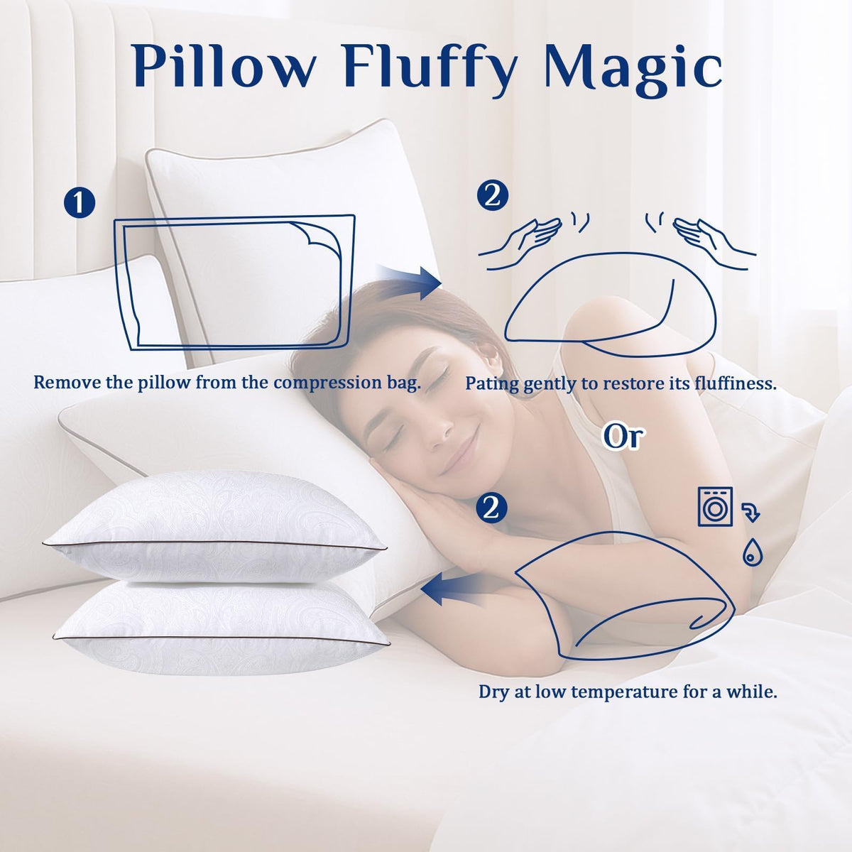 JOLLYVOGUE Pillows Standard Size 2 Pack for Sleeping, Soft and Supportive Bed Pillow for Side and Back Sleepers, Down Alternative Hotel Collection Pillows Set of 2 ๐ All In One Marketplace Canada