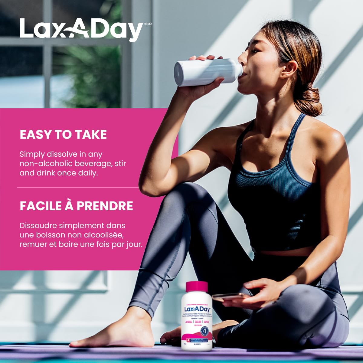 LAX-A-Day Powder Laxative - No Taste, No Grit, No Sugar - Clinically Proven Relief of Occasional Constipation (60 Doses, 1020g) đ All In One Marketplace Canada