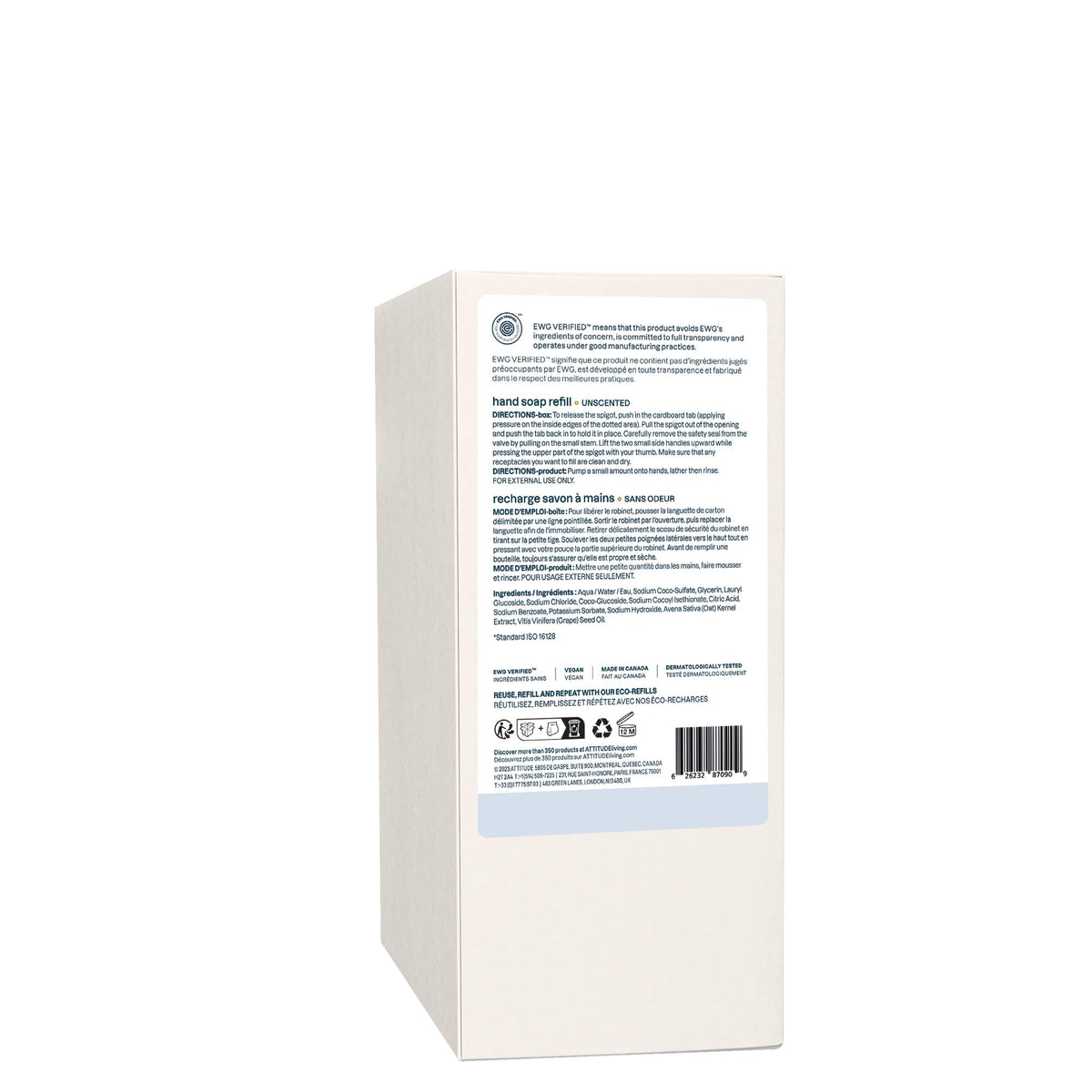 ATTITUDE Gentle Hand Soap for Sensitive Skin, Made in Canada, EWG Verified, Enriched with Oats, Dermatologically Tested, Vegan, Unscented, Bulk Refill, 2 Liters š All In One Marketplace Canada