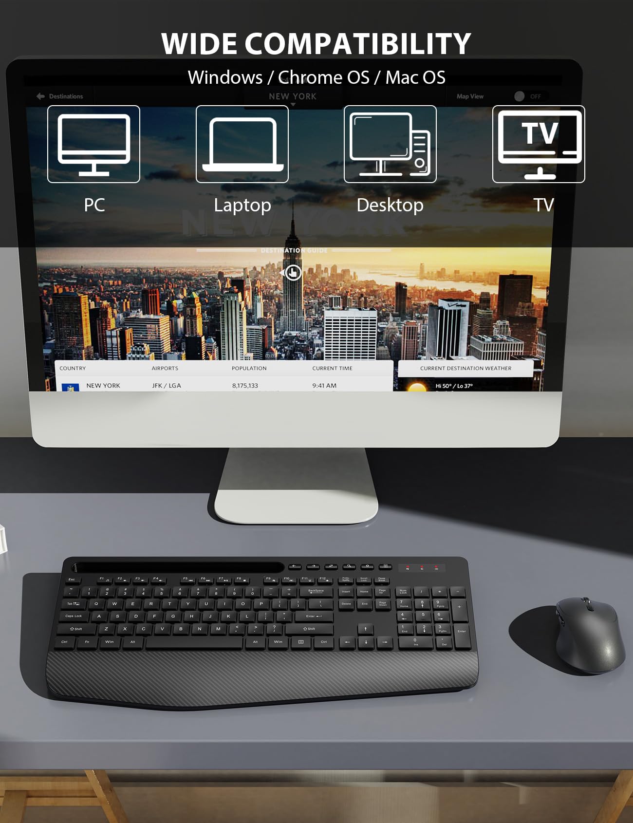 Wireless Keyboard and Mouse Combo - Full-Sized Ergonomic Keyboard with Wrist Rest, Phone Holder, Silent 2.4GHz Cordless Keyboard Mouse for Computer, Laptop, PC, Mac, Windows (Black, 1 Pack) ๐ All In One Marketplace Canada