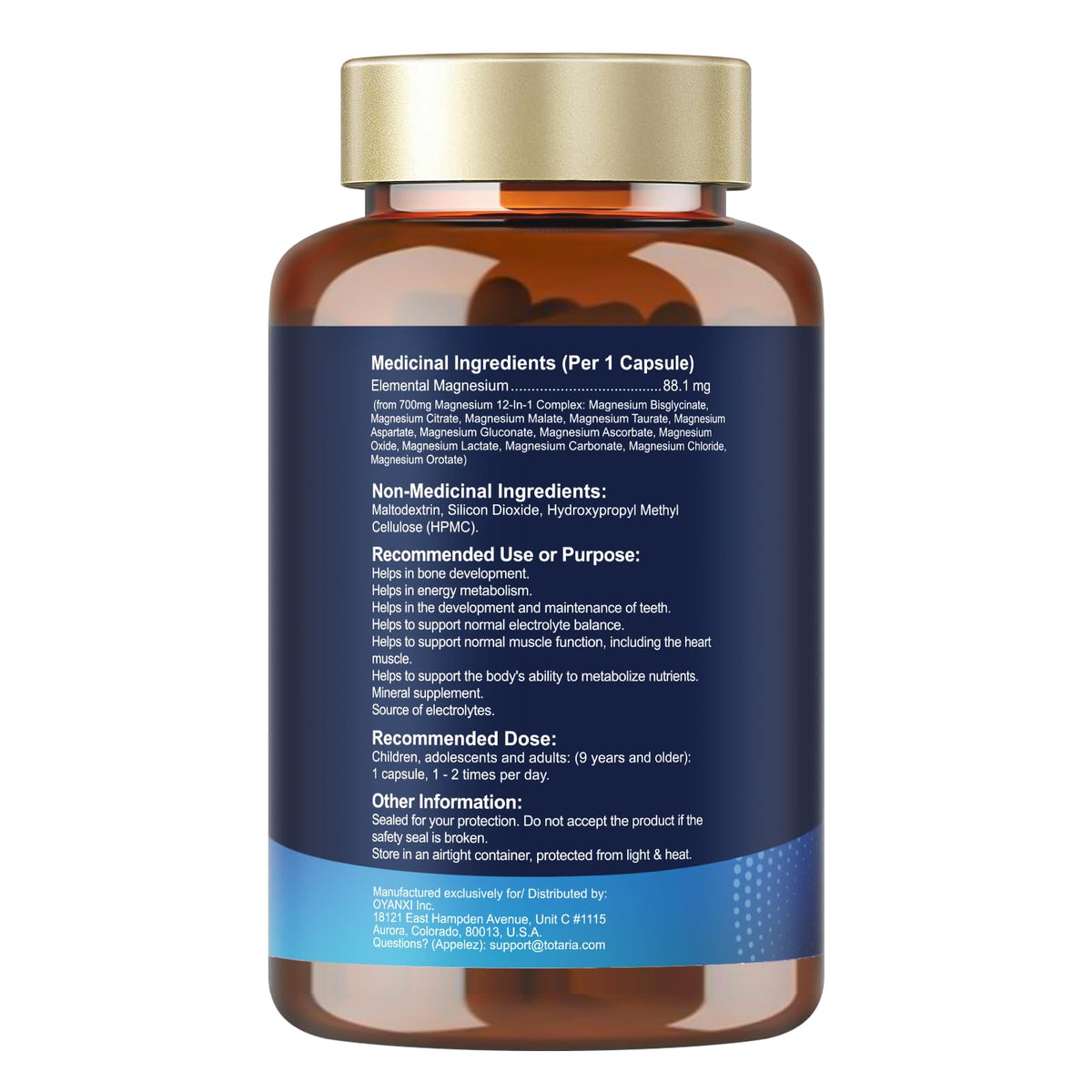 Totaria Magnesium Complex 700mg 12 in 1 Magnesium Supplement with Glycinate Citrate Malate Oxide Taurate Aspartate Orotate Magnesium Relaxation,Muscle,Heart Support, Vegan 120 Capsules š All In One Marketplace Canada