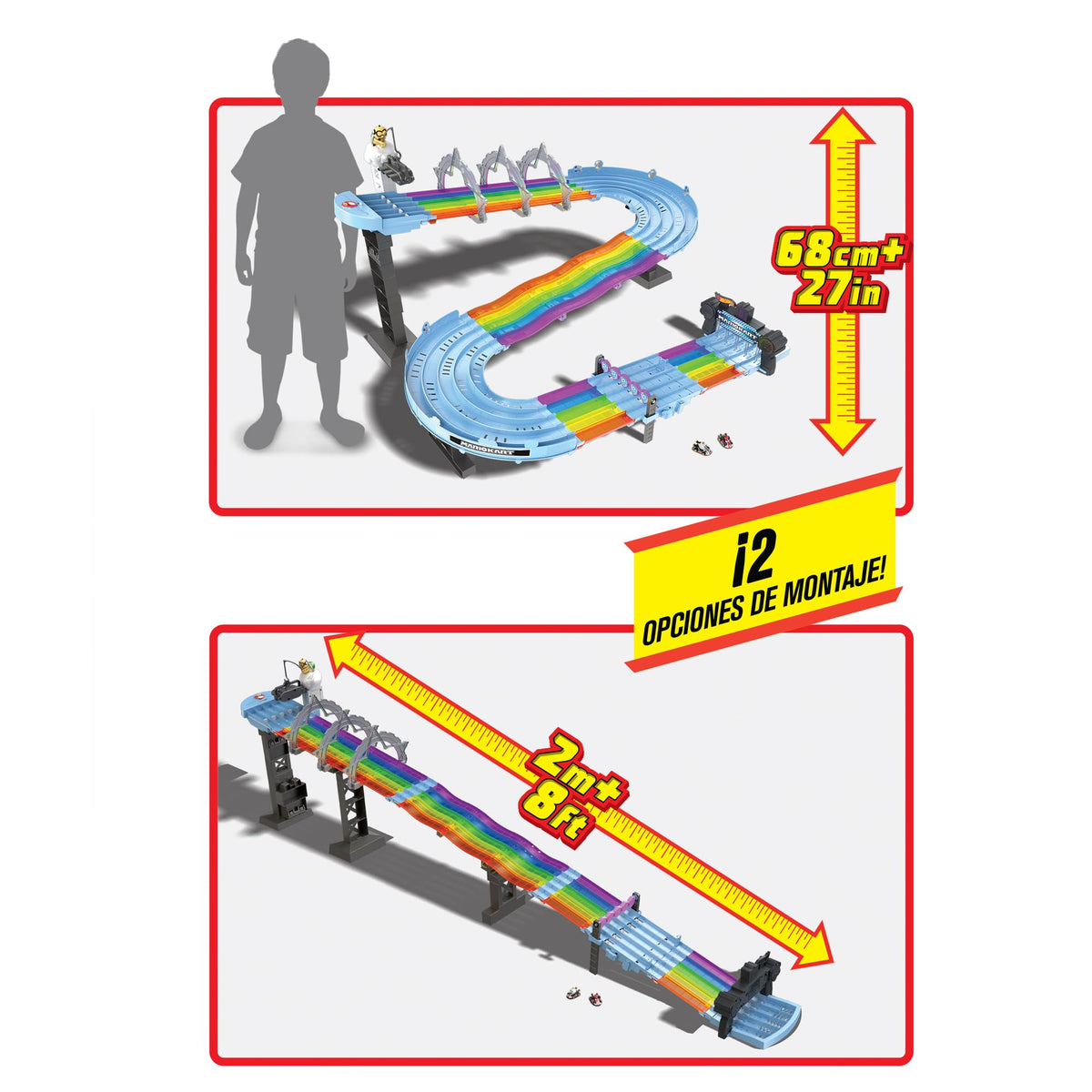 Hot Wheels Mario Kart Rainbow Road Raceway 8-Foot Track Set with Lights & Sounds & 2 1:64 Scale Vehicles, Race with 5-Track Colorful Course with 2 Configurations, Toy for Kids Ages 4 Years Old & Up ๐ All In One Marketplace Canada