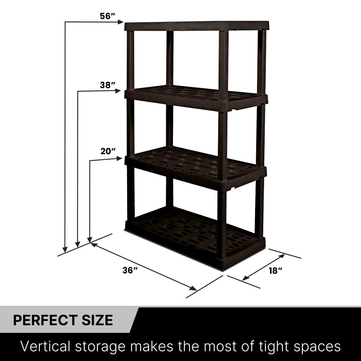 Koolatron Oscar Heavy Duty Plastic Storage Shelves- for Garage, Kitchen, Bathroom Basement, Kids Room, Toys,Stackable 4-Tier Black, Organizer Rack for Books Shoes, Pantry, Cleaning, Made in Canada ๐ All In One Marketplace Canada