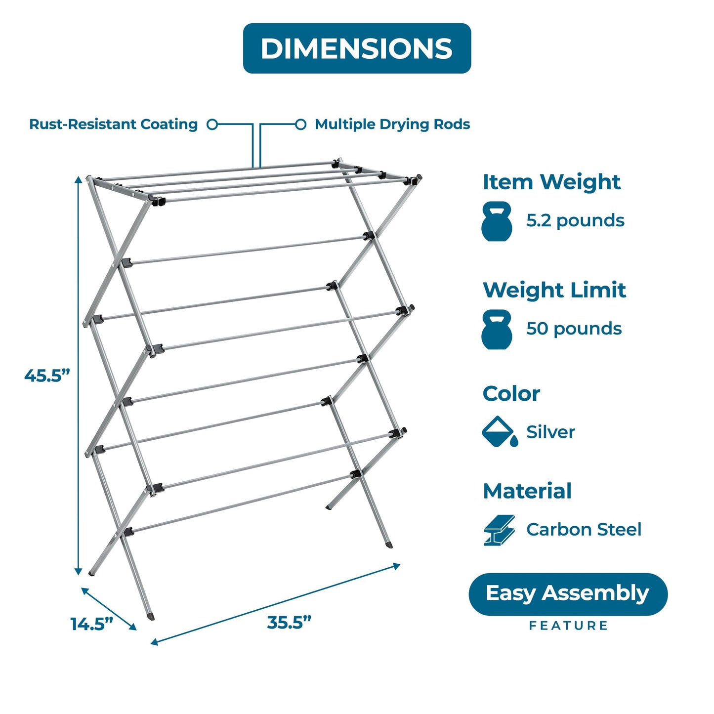 Honey-Can-Do Oversize Collapsible Clothes Drying Rack DRY-09066 Silver, 50 lbs ๐ All In One Marketplace Canada
