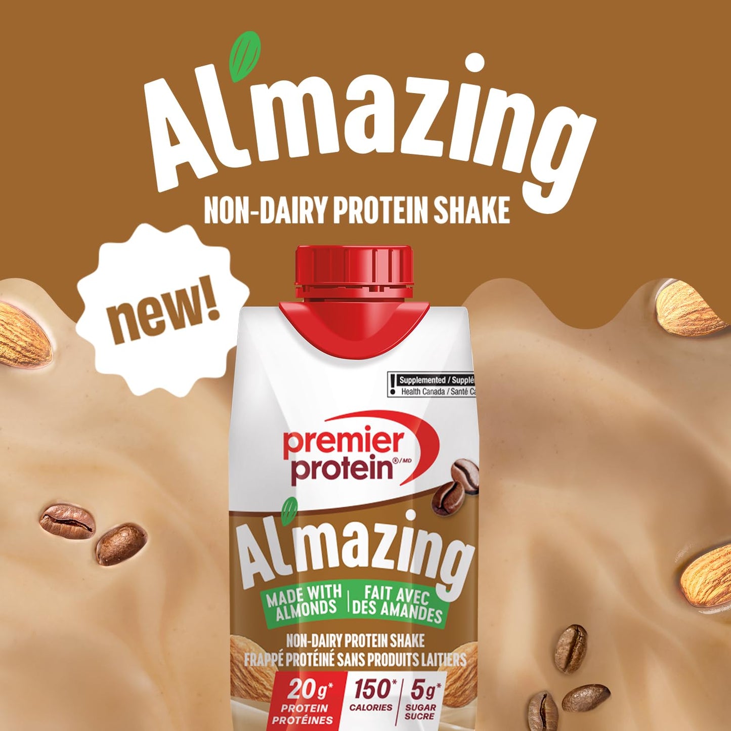 Premier Protein Al'mazing Non-Dairy Protein Shake, 20g Protein, 5g Sugar, 11 Fl oz, Coffee, 12 Count ๐ All In One Marketplace Canada