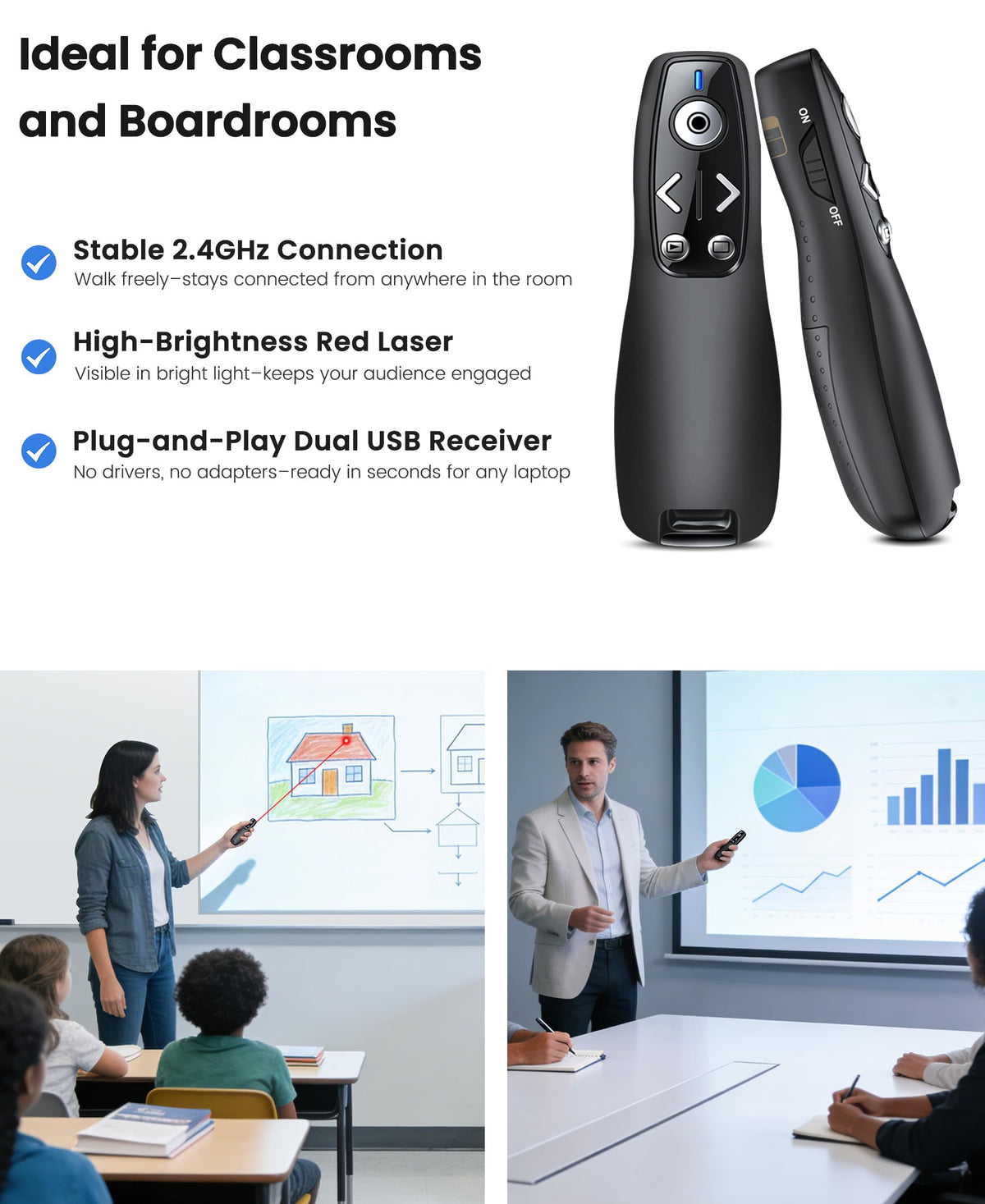 Presentation Clicker Wireless Presenter Remote for PowerPoint, RF 2.4GHz USB Powerpoint Clicker with Hyperlink & Volume Control PowerPoint Slide Advancer for Mac, Computer, Laptop 🍁 All In One Marketplace Canada