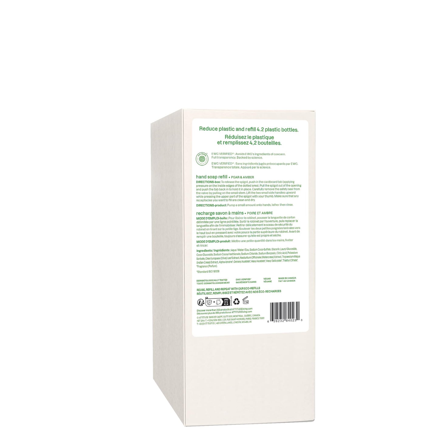ATTITUDE Liquid Hand Soap, Made in Canada, EWG Verified, Plant and Mineral-Based, Vegan Personal Care Products, Pear & Amber Scent, Bulk Refill Format, 2 Litre 🍁 All In One Marketplace Canada