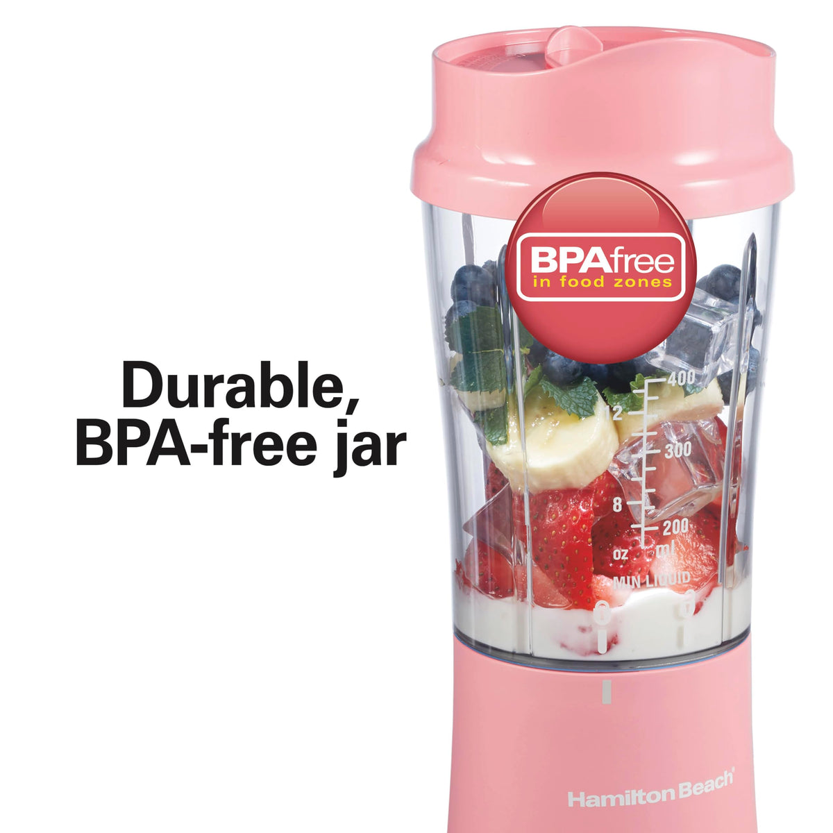 Hamilton Beach Personal Blender for Smoothies & Protein Shakes, Portable Single Serve Blender with Travel Lid, 14 oz BPA-Free Jar, 175W, Compact Countertop Blender Coral, 51171 ๐ All In One Marketplace Canada