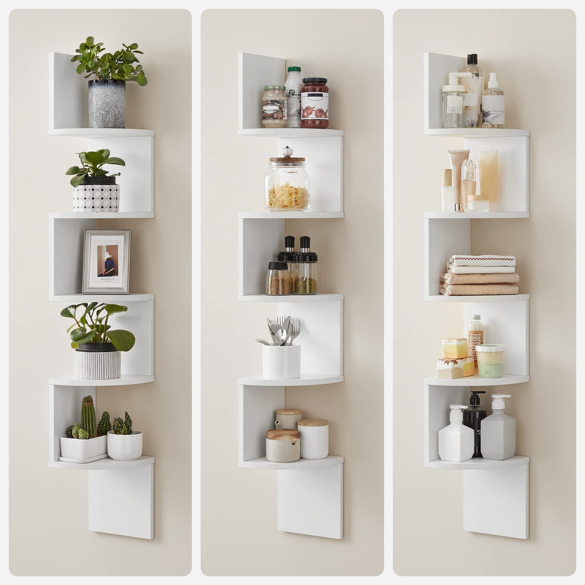 VASAGLE CUSTOS Collection - Corner Shelf Wall Mount, 5-Tier Floating Corner Bookshelf, Plant Shelf for Bedroom, Living Room, Bathroom, Home Office, Cloud White ULBC72WT ๐ All In One Marketplace Canada
