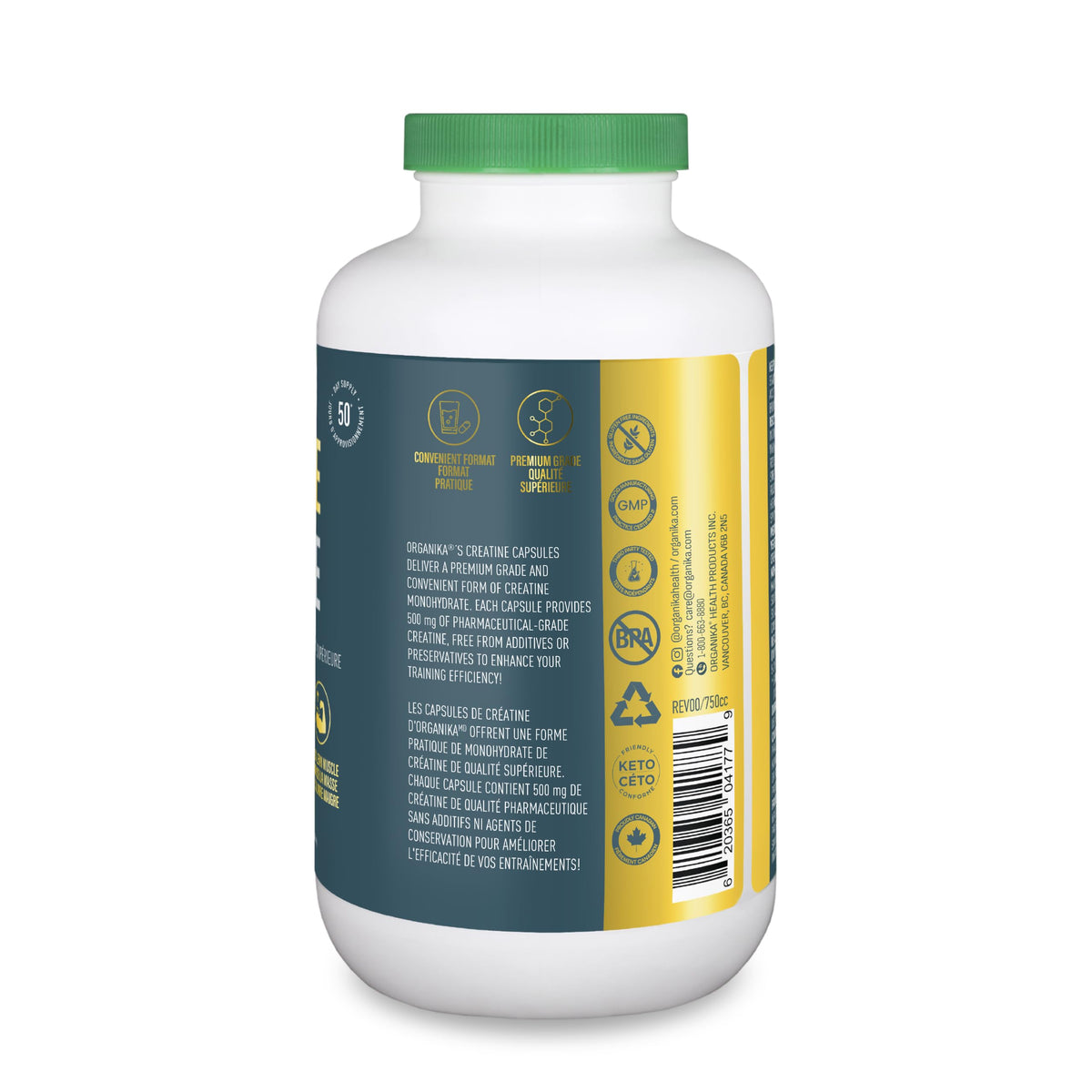 Organika Canadian-Made Creatine Capsules- Pure Micronized Creatine Monohydrate - Helps Build Lean Muscle, Increase Strength, and Improved Recovery and Performance for Men and Women- 300vcaps ๐ All In One Marketplace Canada