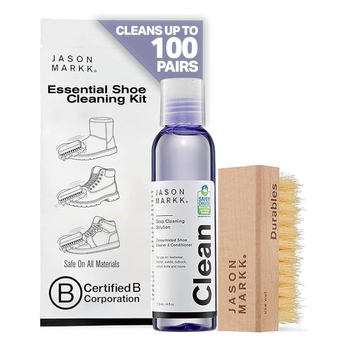 Shoe Cleaner Kit - Jason Markk Premium Shoe Cleaning Kit with Brush | Sneaker Cleaner for All Footwear | Removes Dirt & Stains on Leather, Suede, Canvas, Sneakers, UGGs | 4 oz Professional Formula ๐ All In One Marketplace Canada
