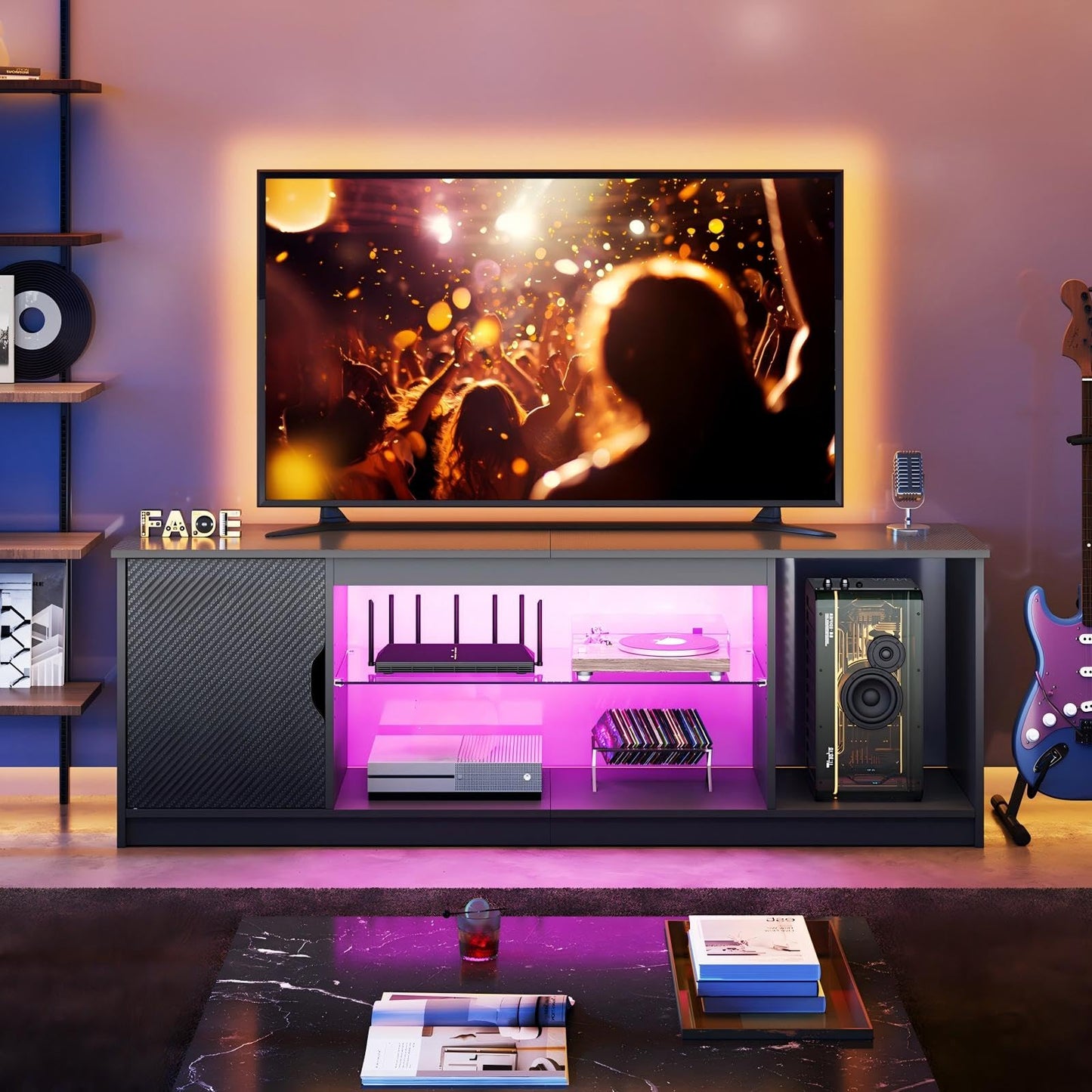 Bestier 57 inch TV Stand for 65 Inch TV, Black Entertainment Center š All In One Marketplace Canada