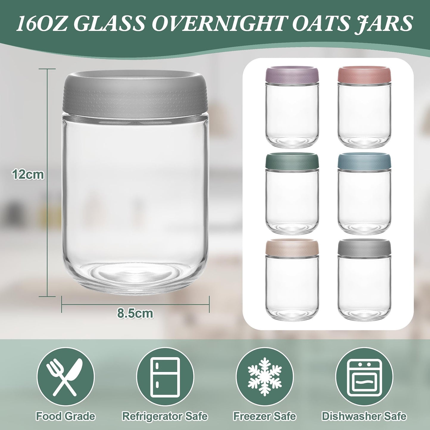 Xileanalee Overnight Oats Containers with Lids 6 Pack-16 Oz Mason Jar with Lids-Overnight Oats Jars Glass Food Storage Containers for Chia Seed Pudding Salad Cereal Coffee Spices ๐ All In One Marketplace Canada