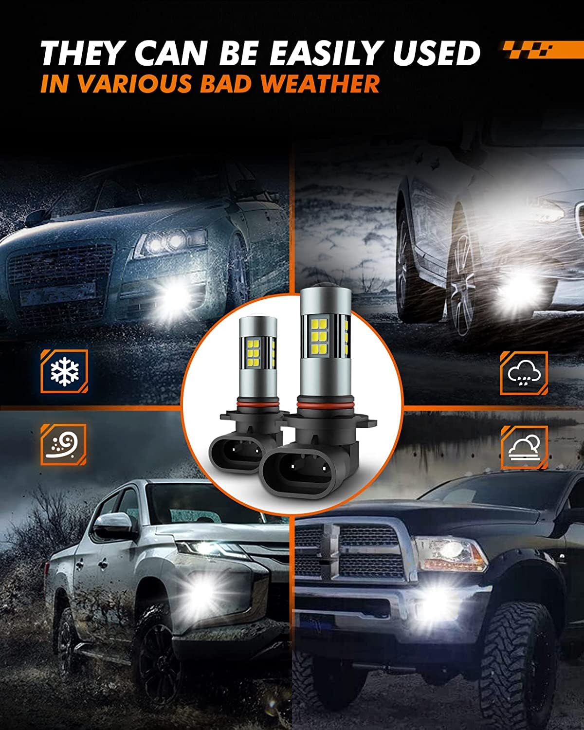 SEALIGHT H10/9145/9140/9045/9040 LED Fog Light Bulbs, 6000K Xenon White, 27 SMD Chips, 360-degree Illumination, Non-polarity, Pack of 2 ๐ All In One Marketplace Canada
